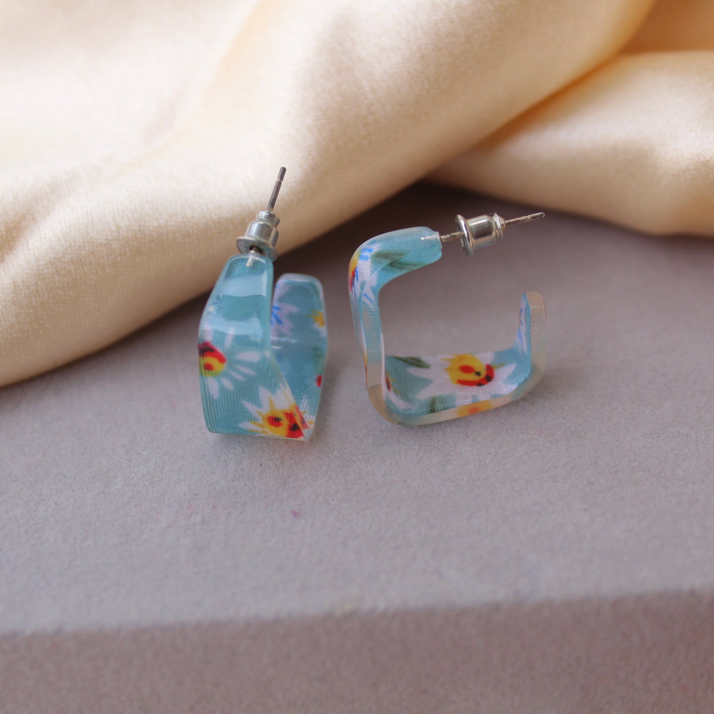Blue Square Shaped Hoop Earrings