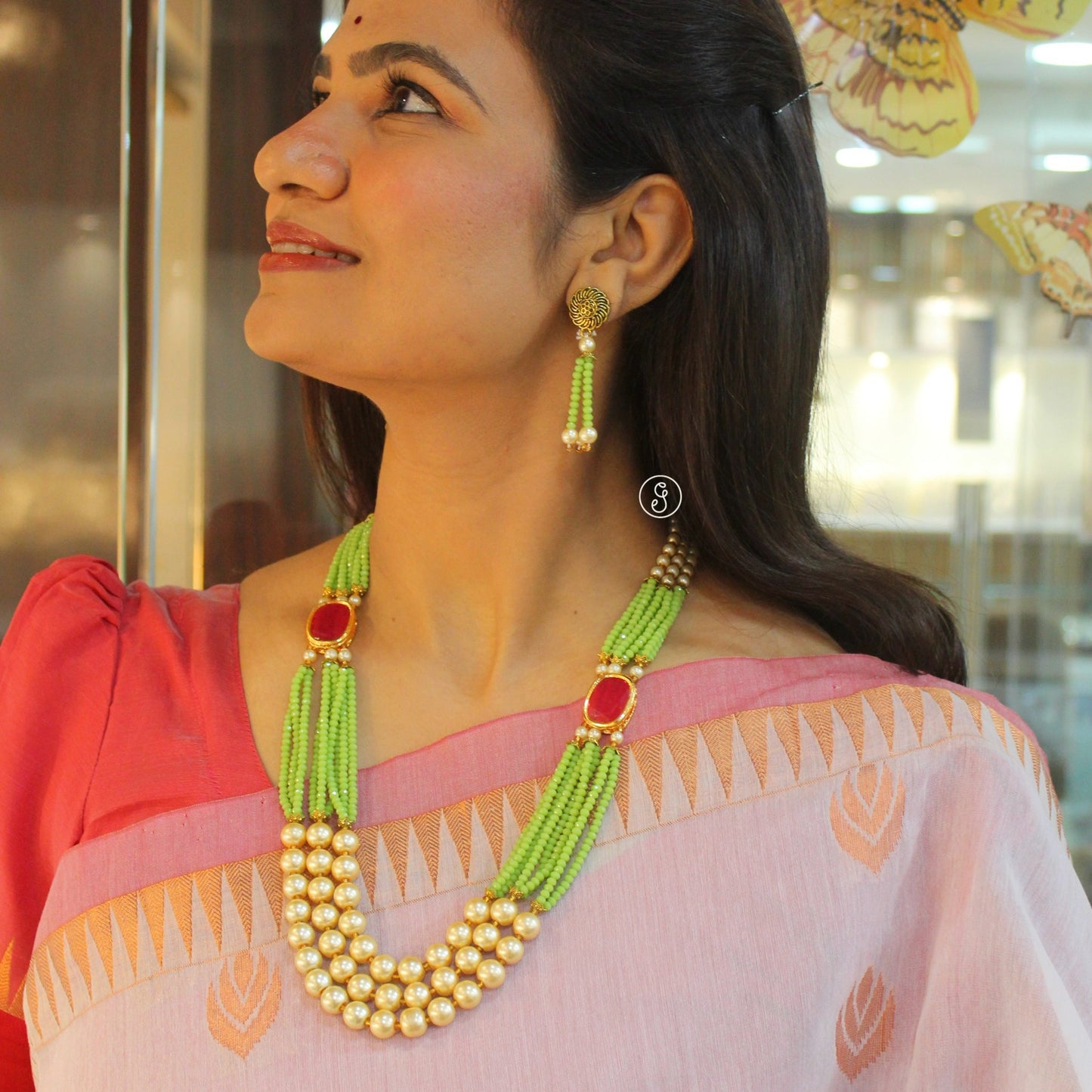 Beautiful Crystal Beads Mala Necklace Set