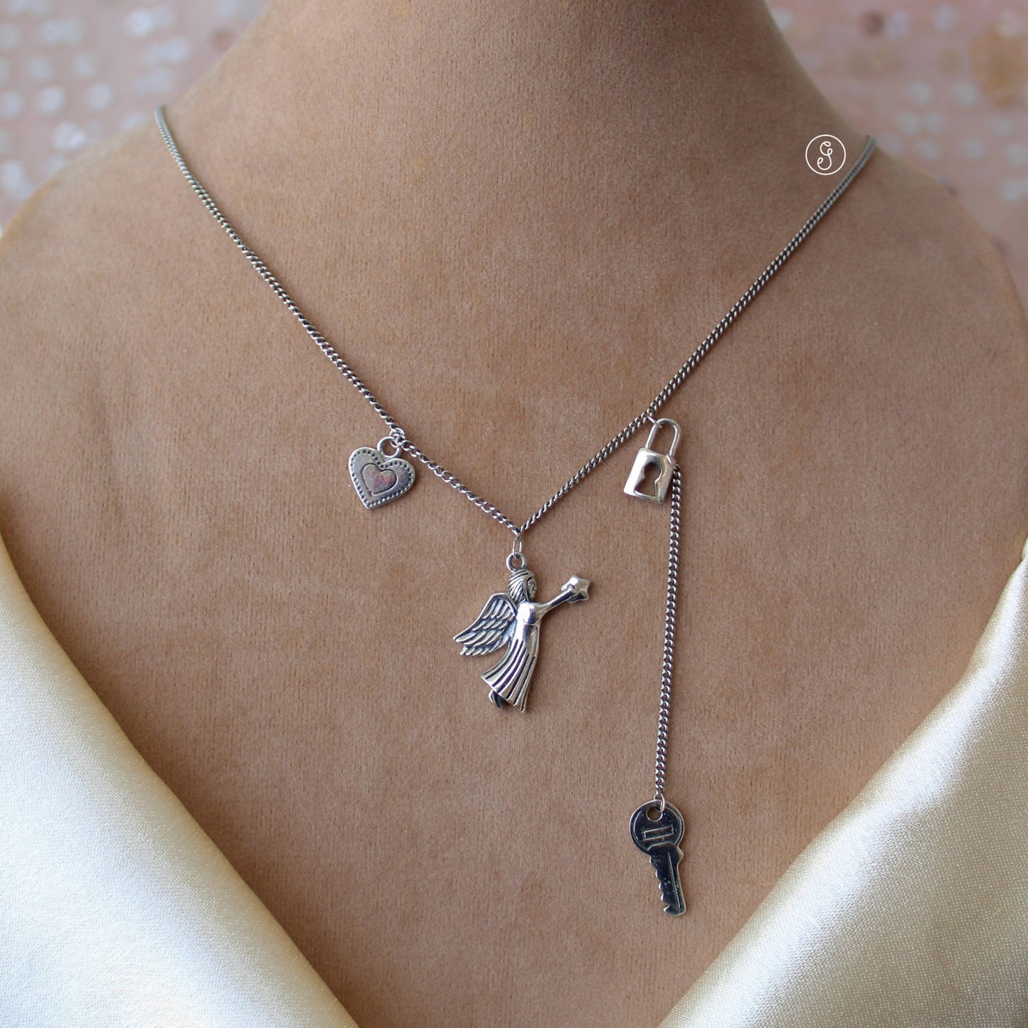 92.5 Pure Silver Chain With Angel & Heart Charms
