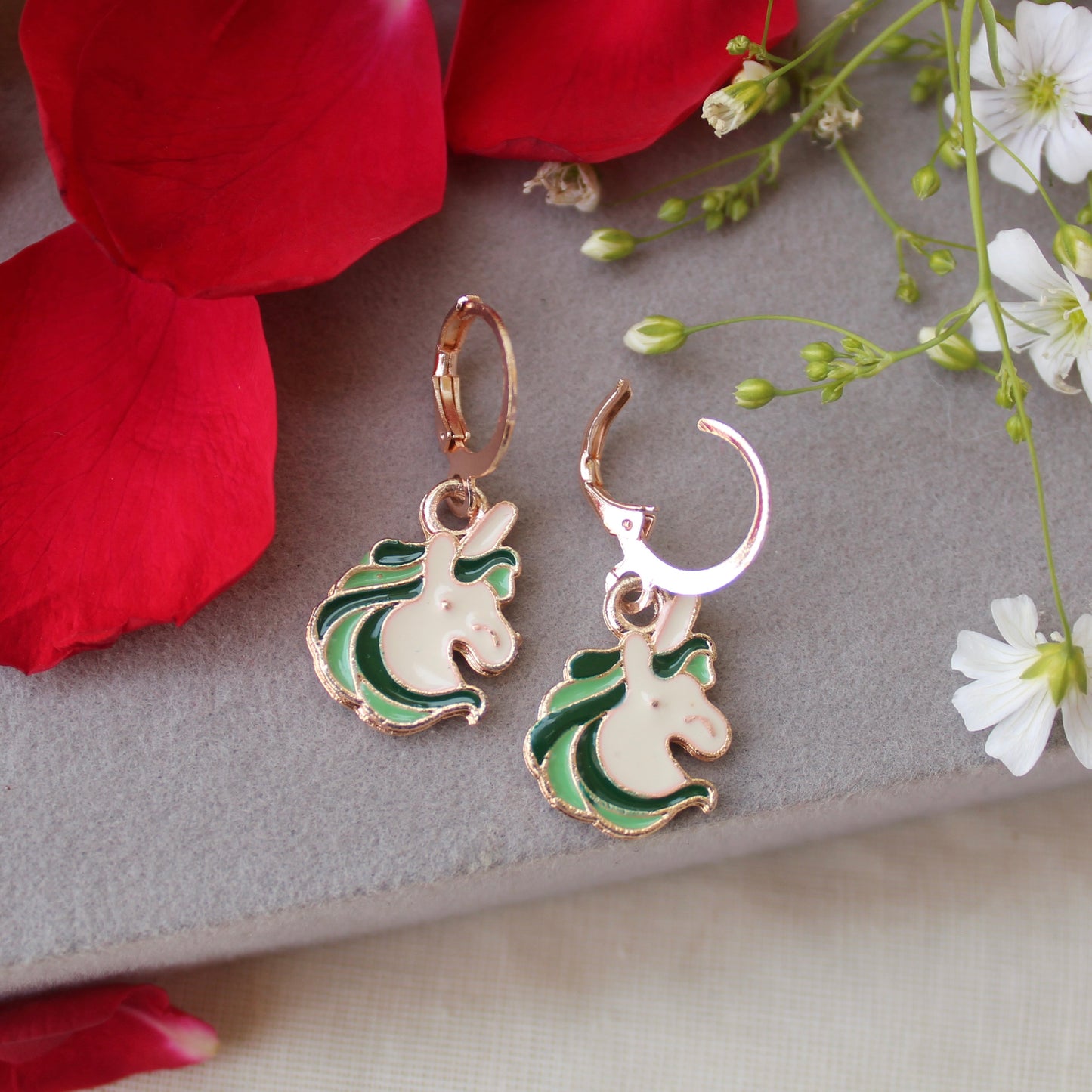 Mini Hoop Earrings With Unicorn Charms