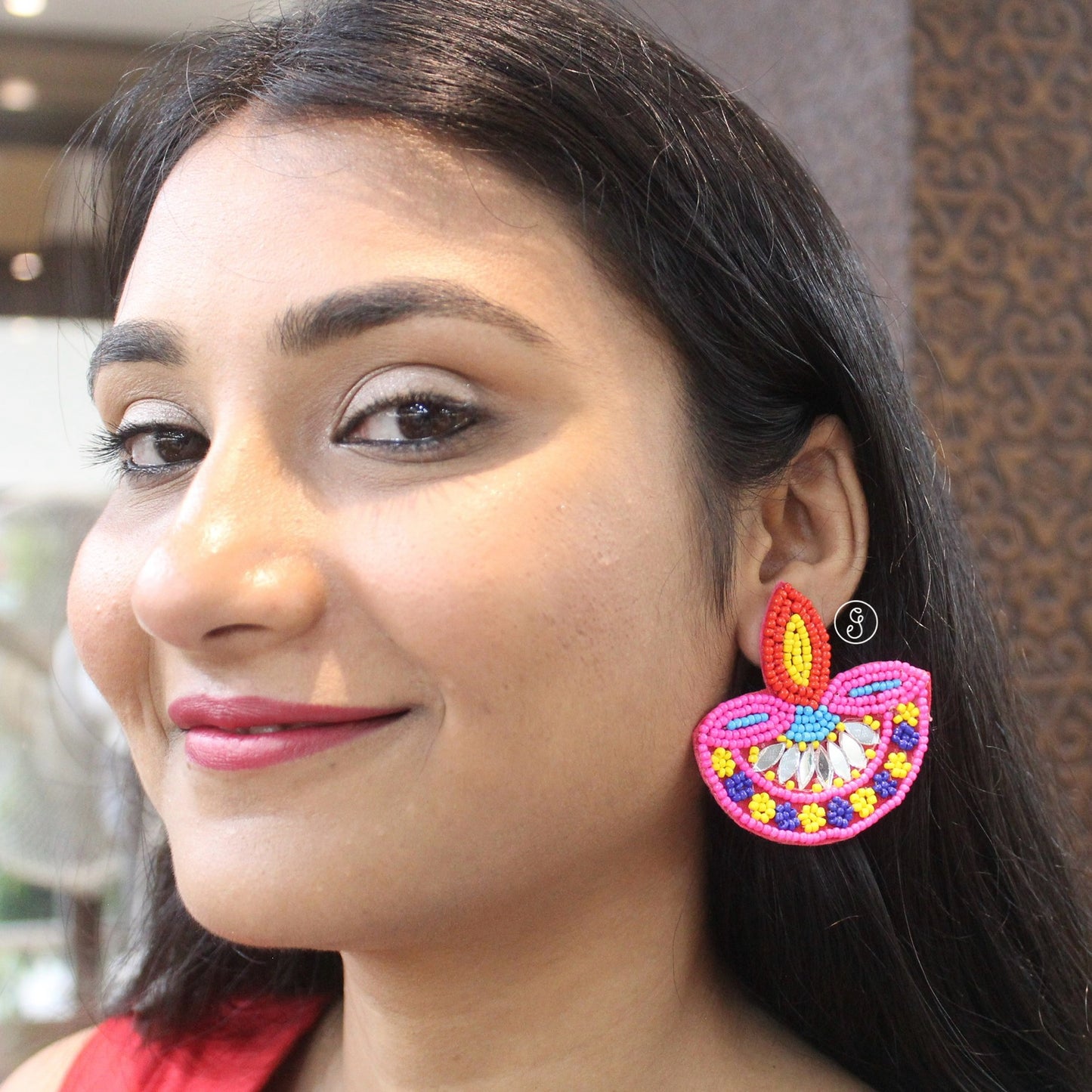 Handcrafted Multicolored Beaded Diya Earrings