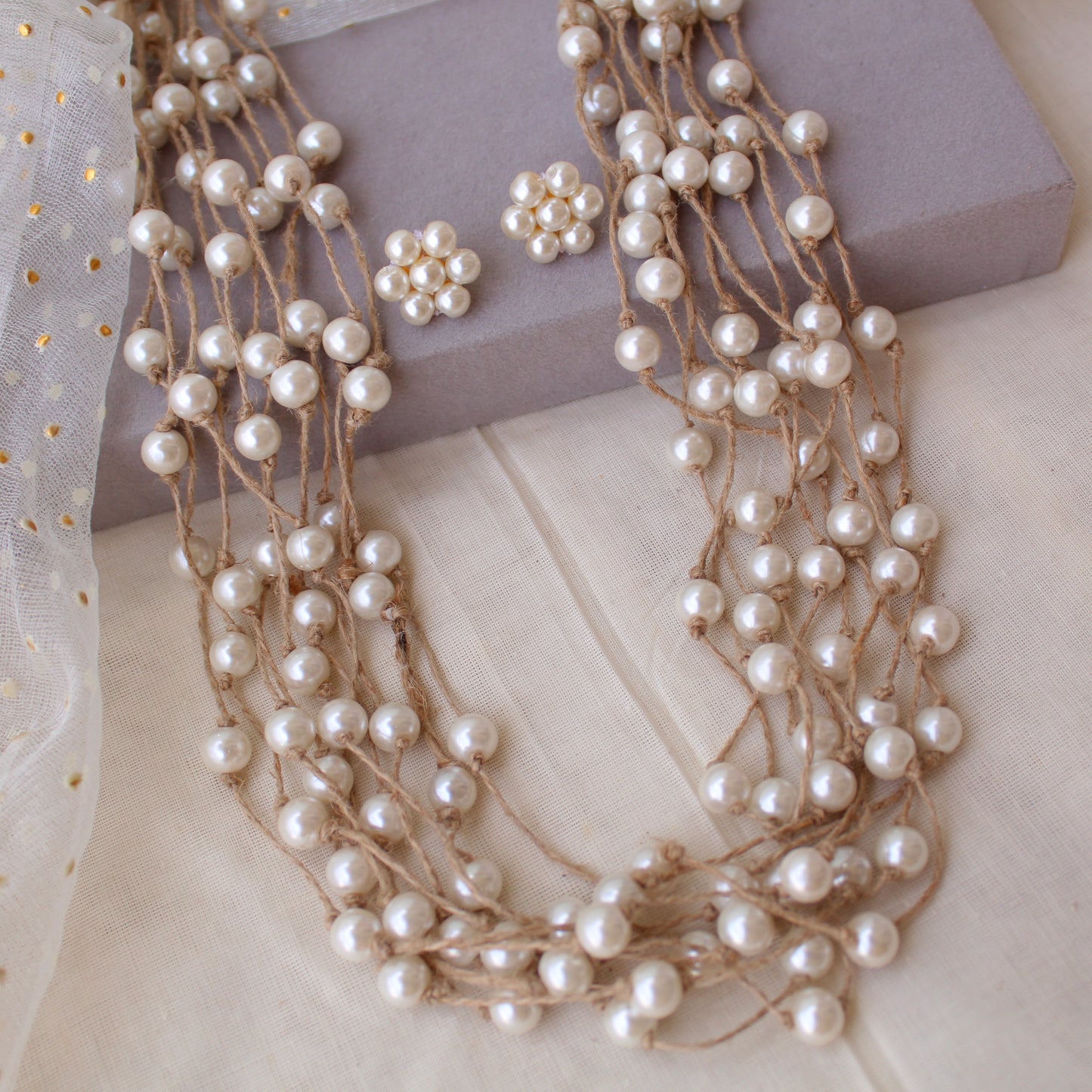 Exclusive Jute & Pearls Multi-Layered Necklace Set