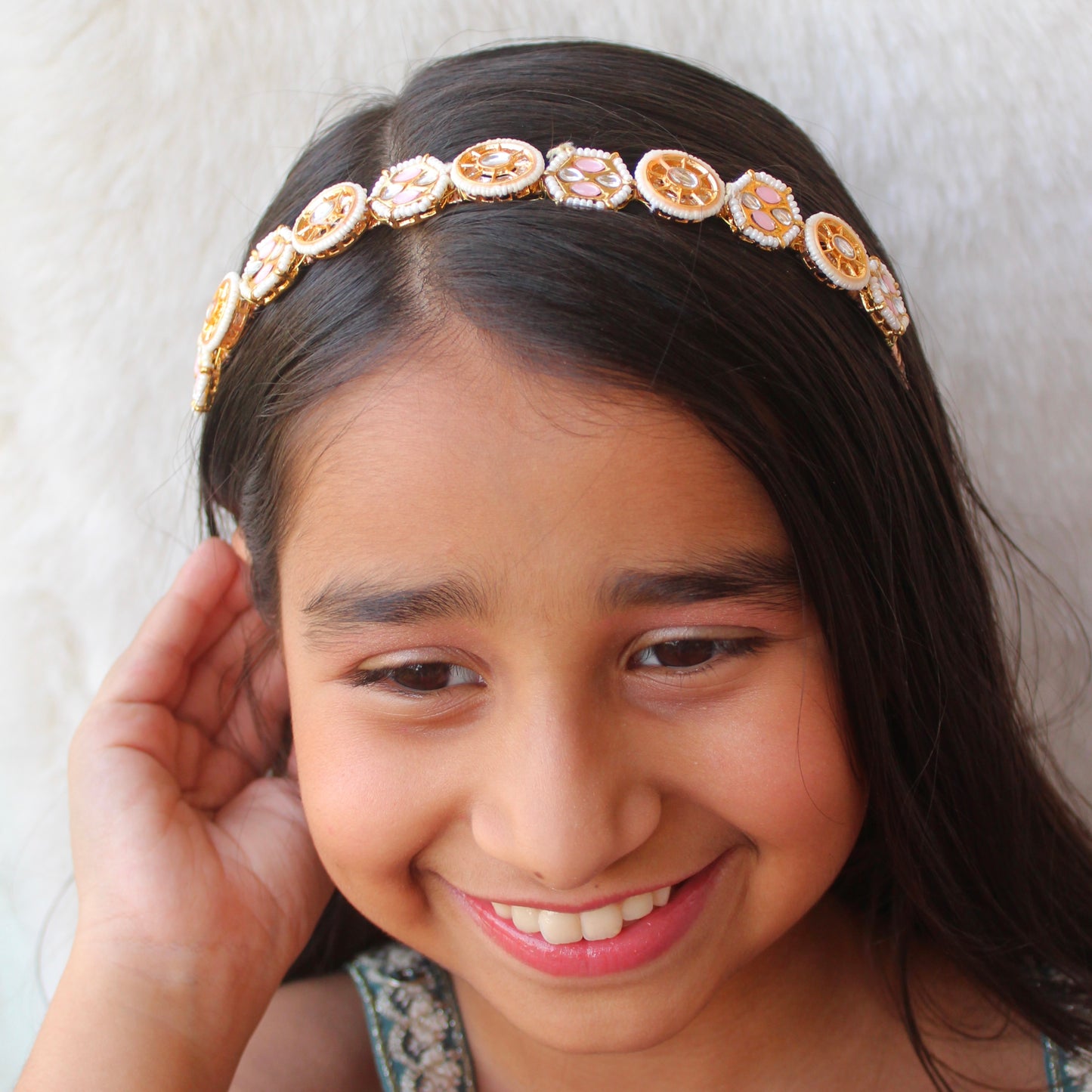 Pink & Golden Brass Charms Work Ethnic Hair-band