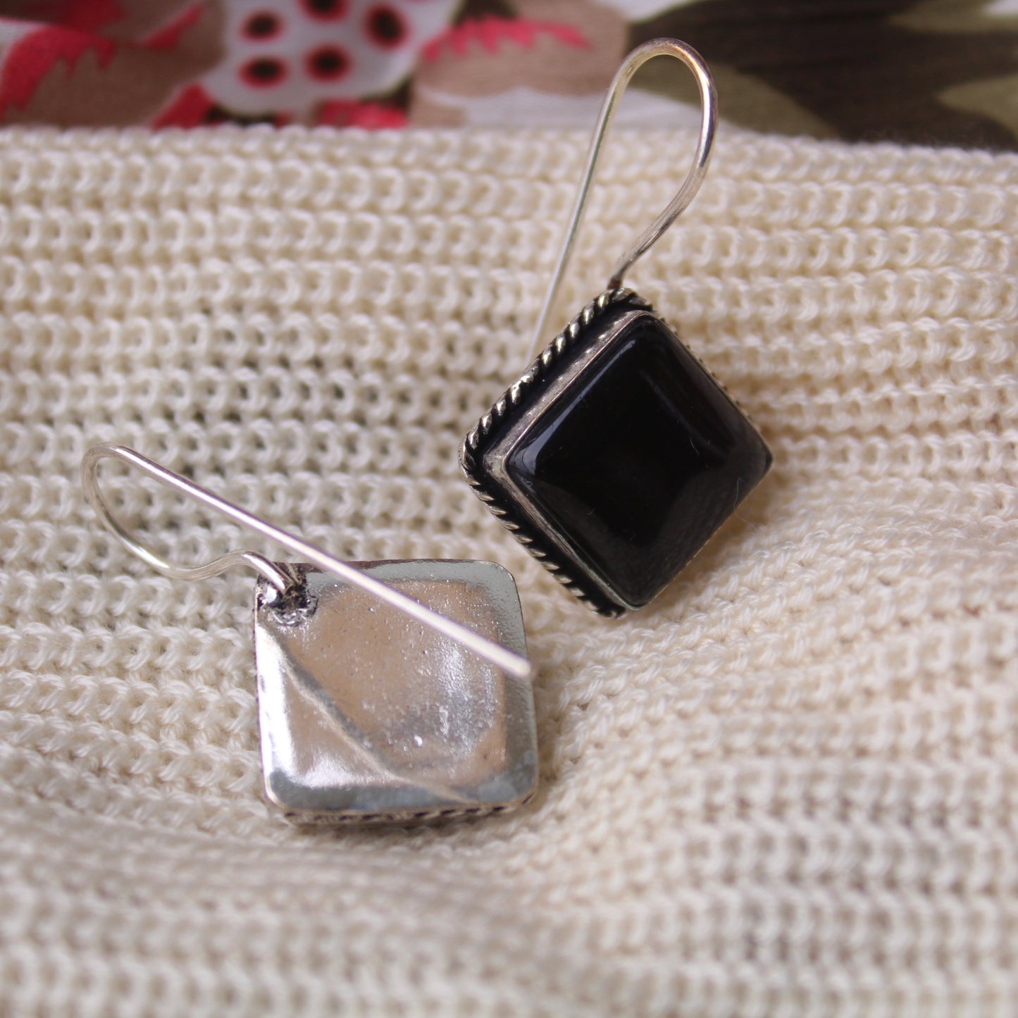 Black Stone Work Mini Brass Earrings