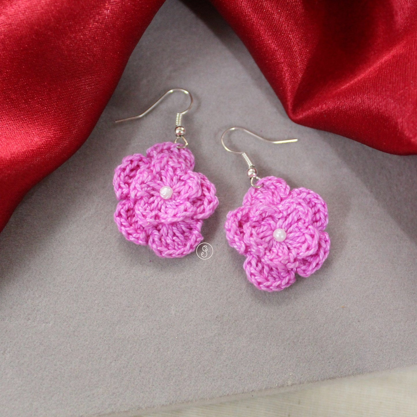 Lovely Flower Design Pink Crochet Earrings