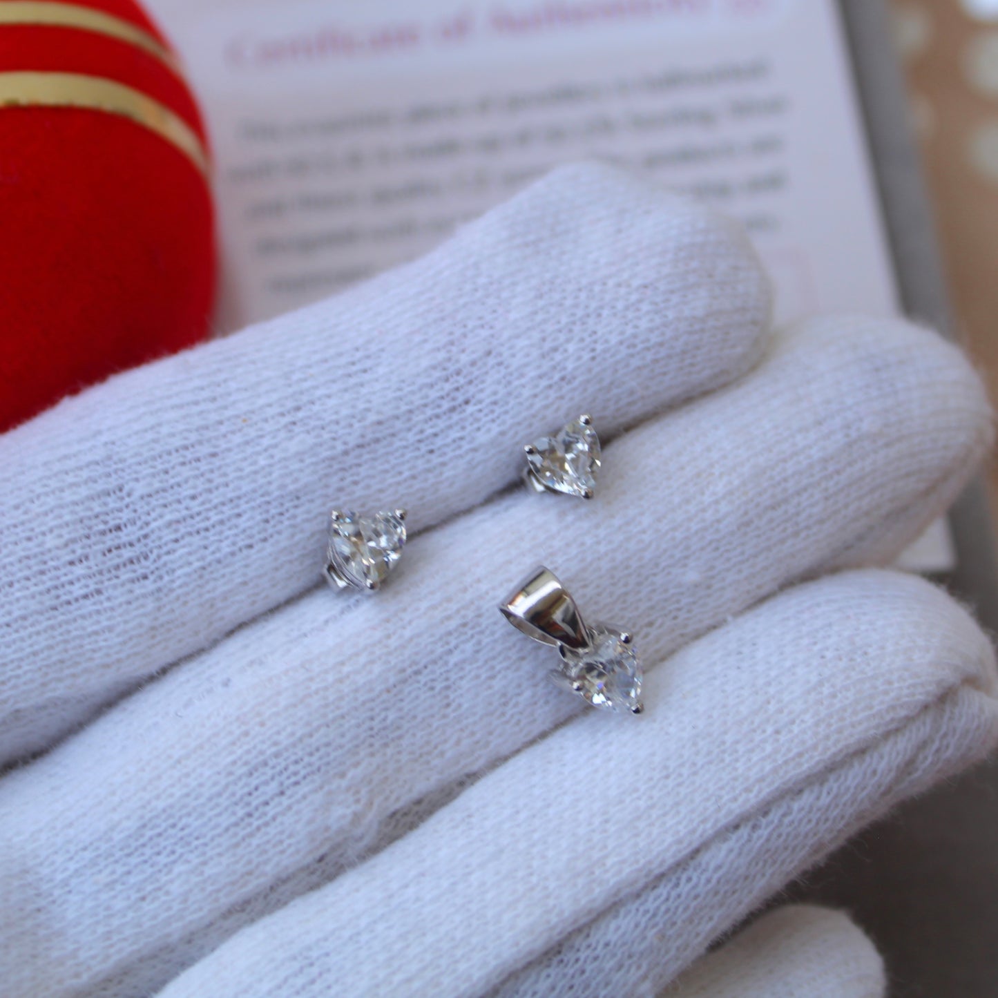 92.5 Pure Silver Heart Shaped Studs With Pendant