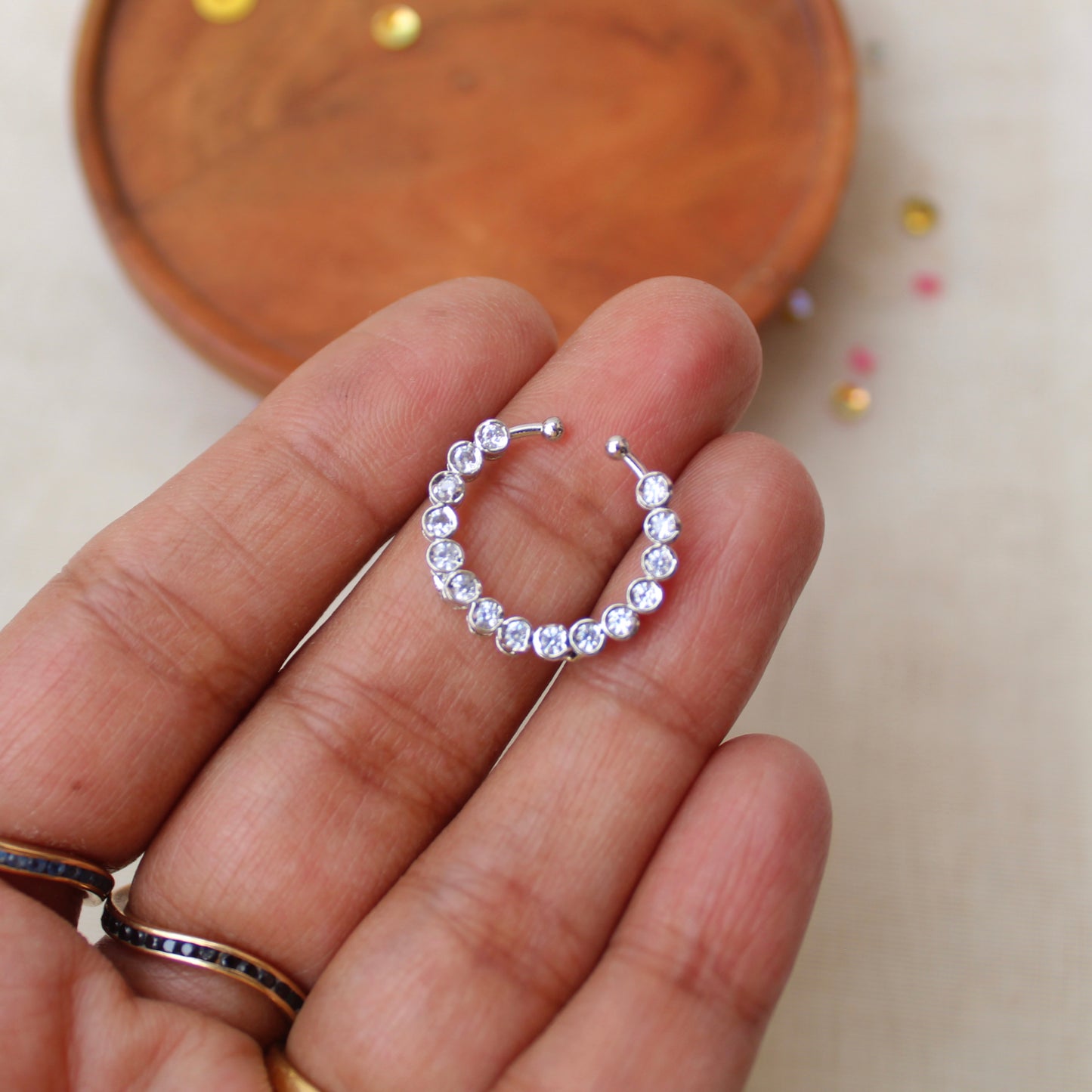 Elegant CZ Diamonds Work Press-On Nath/Nose Ring