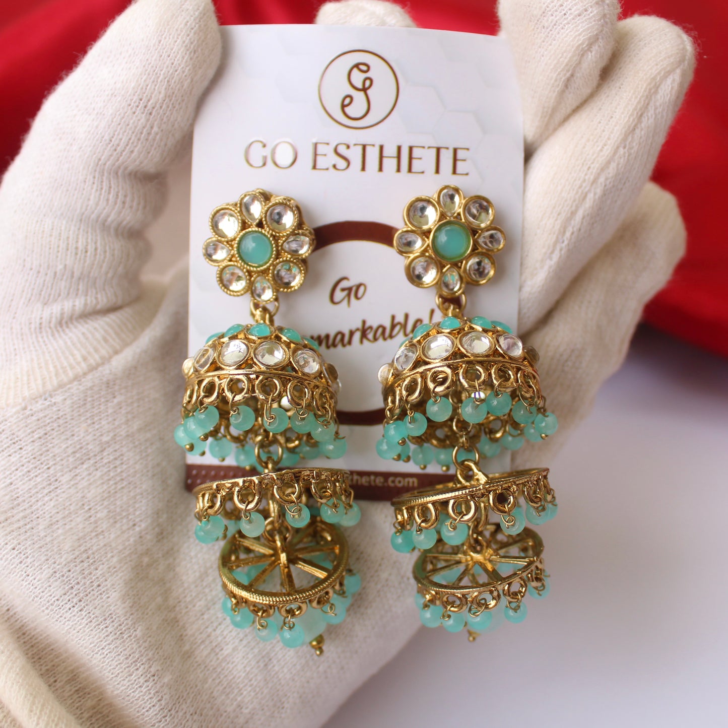 Pretty Aqua Blue Multi-layered Jhumki Earrings