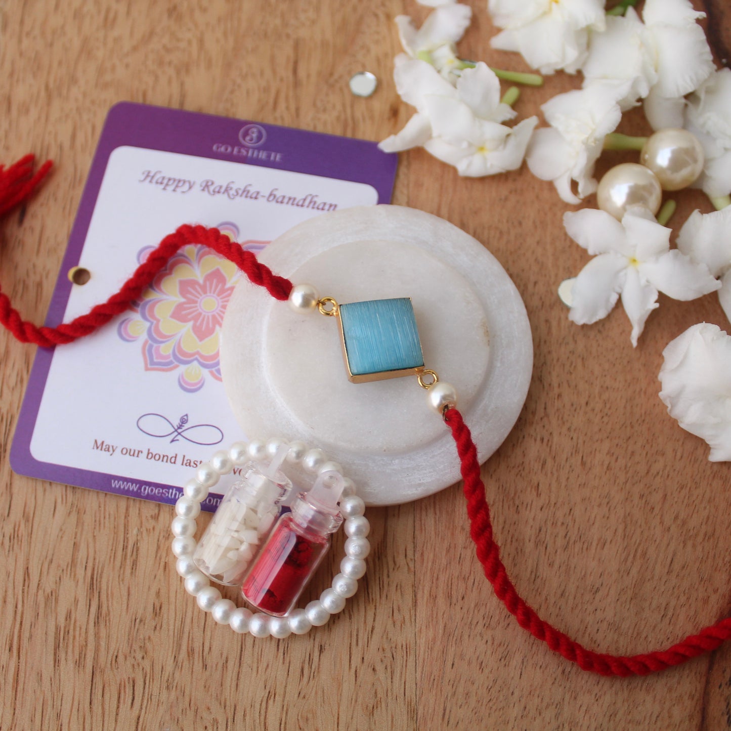 Ocean Blue Monalisa Stone Work Rakhi