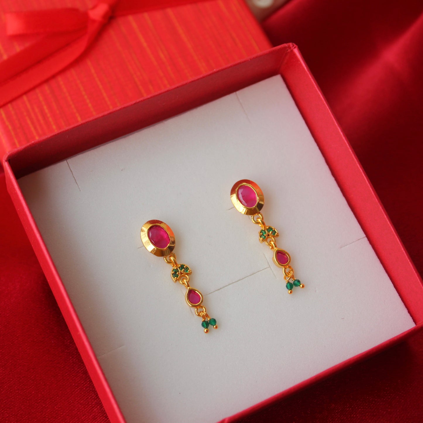 Golden & Pink AD Diamonds Earrings