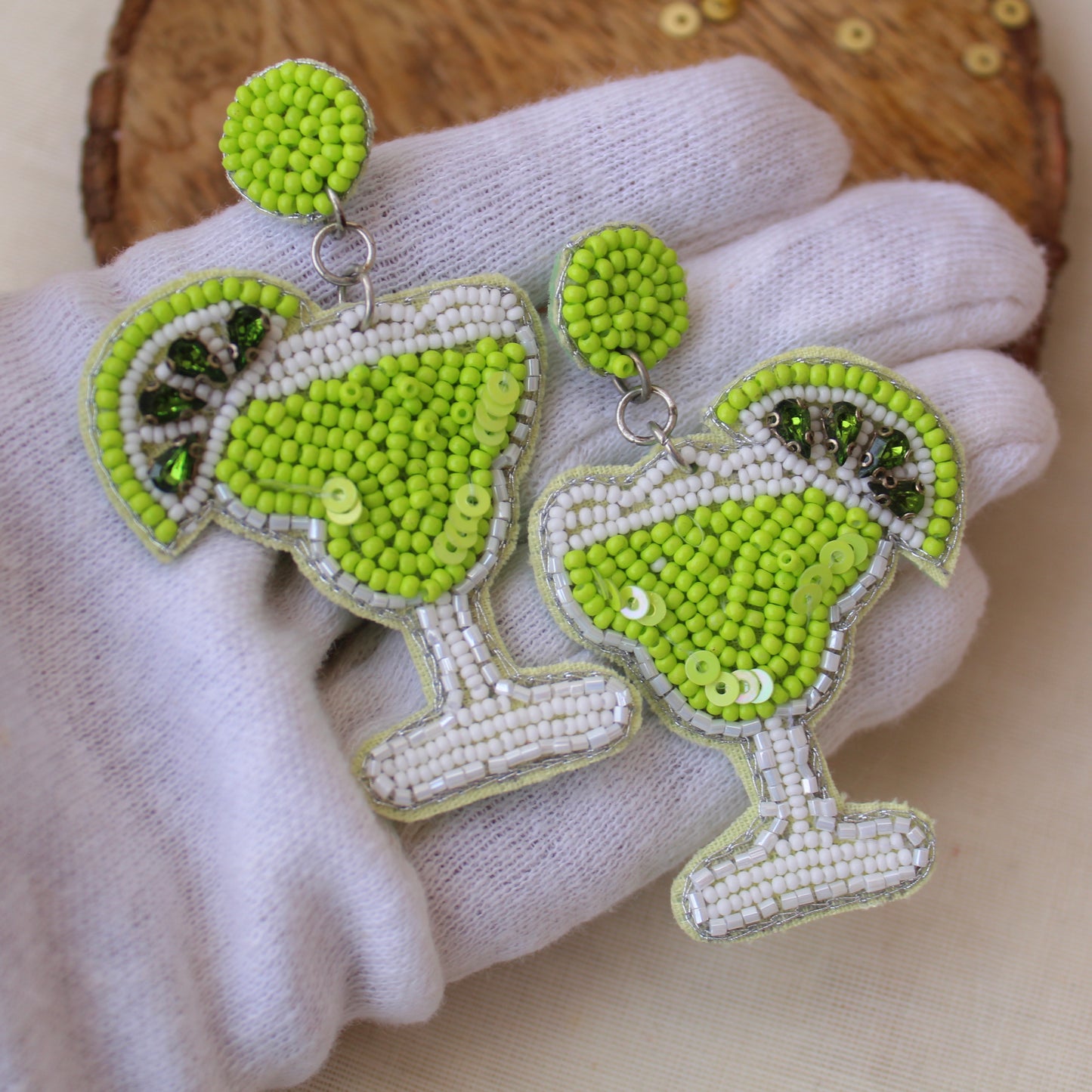 Gorgeous Green Beaded Juice Glass Earrings