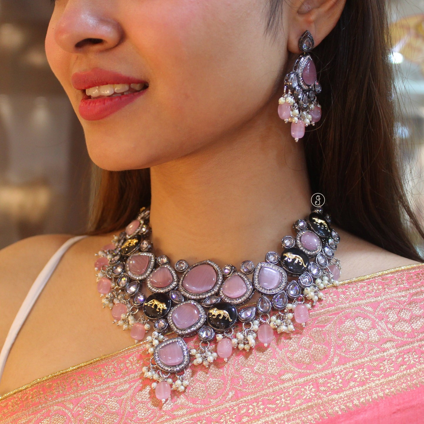 Pink Monalisa Stones Sabyasachi Inspired Set