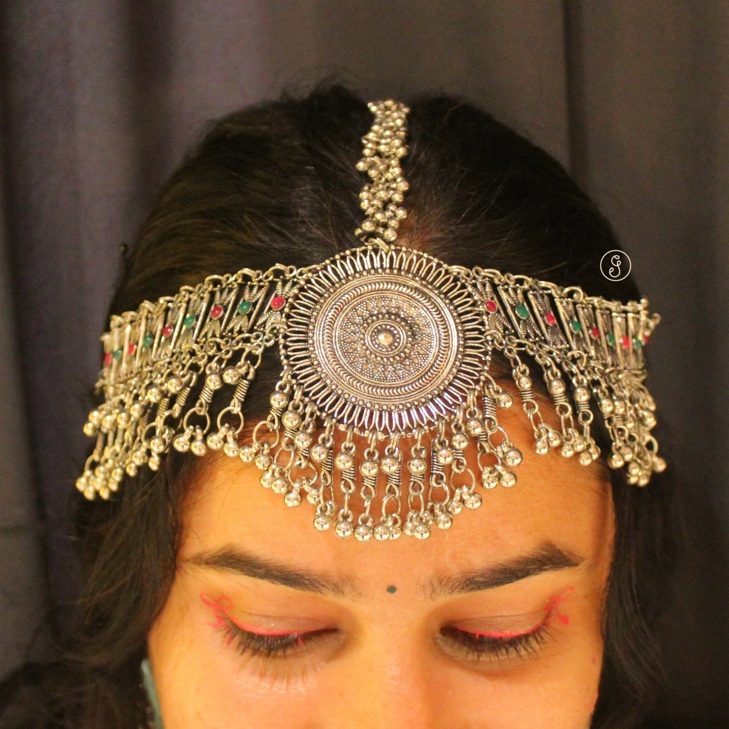 Heavy Oxidized Silver Afghani Maang Tikka (Damini)