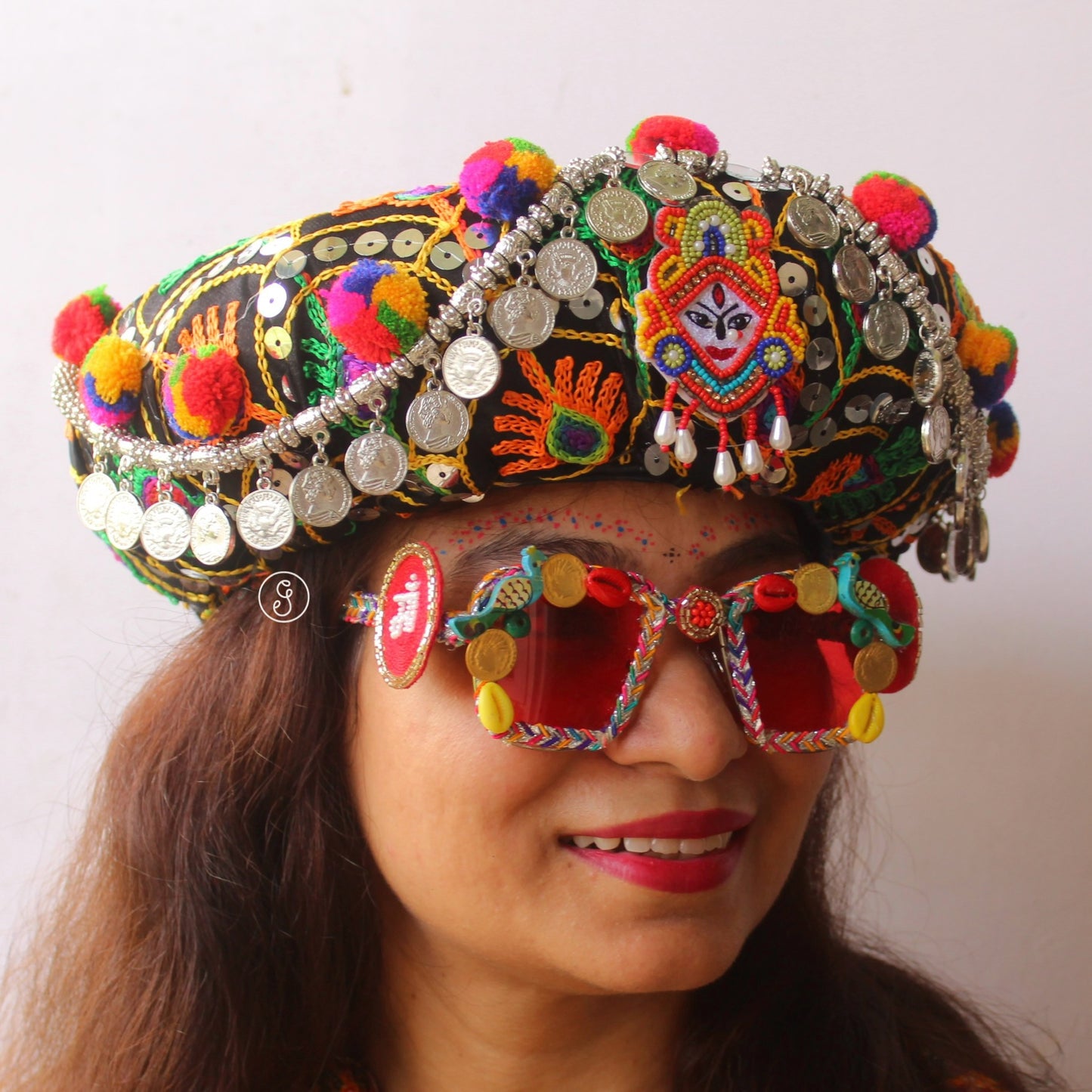 Black & Multi-Coloured Unisex Pagadi/Topi