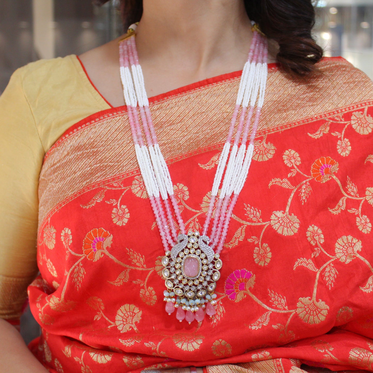Pink Diamonds & Crystals Studded Necklace Set