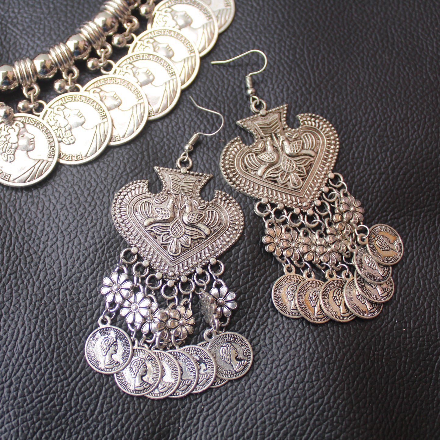 Oxidised Silver Coins Design Choker Set