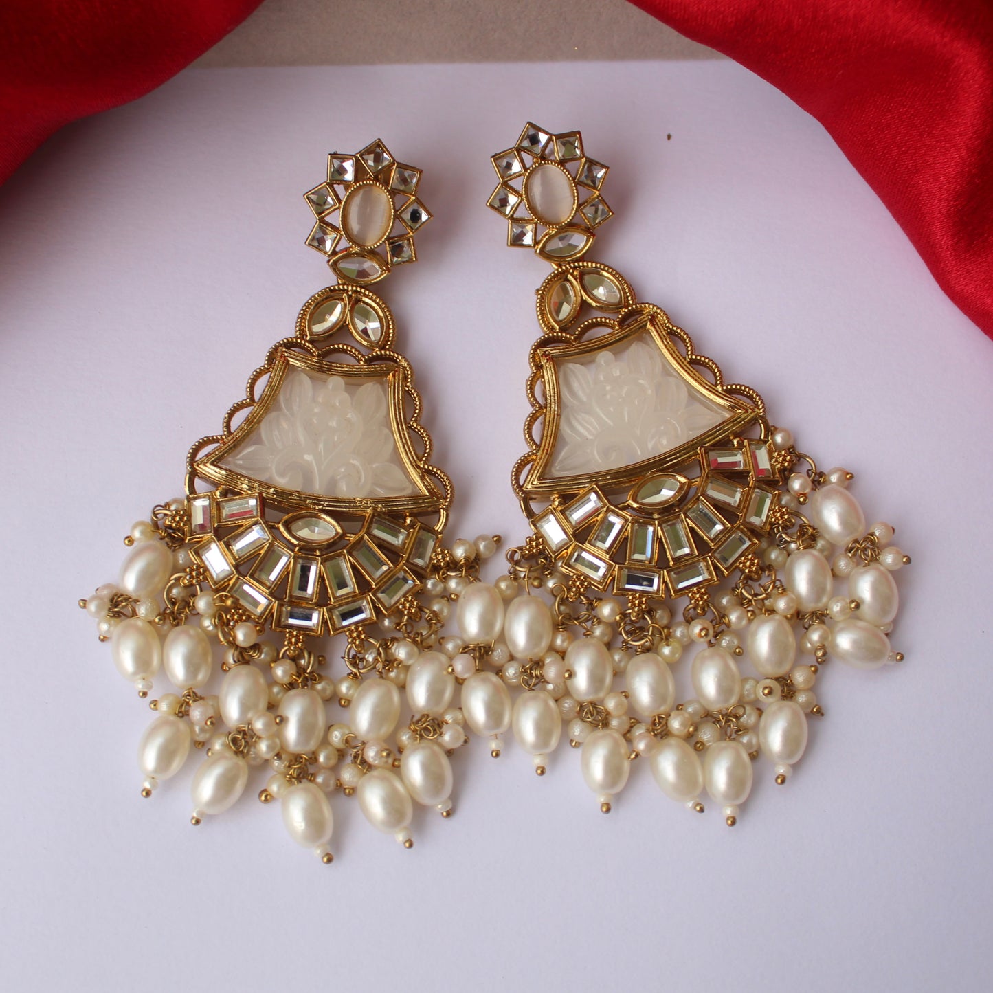 Ivory Carved Royal Ethnic Earrings