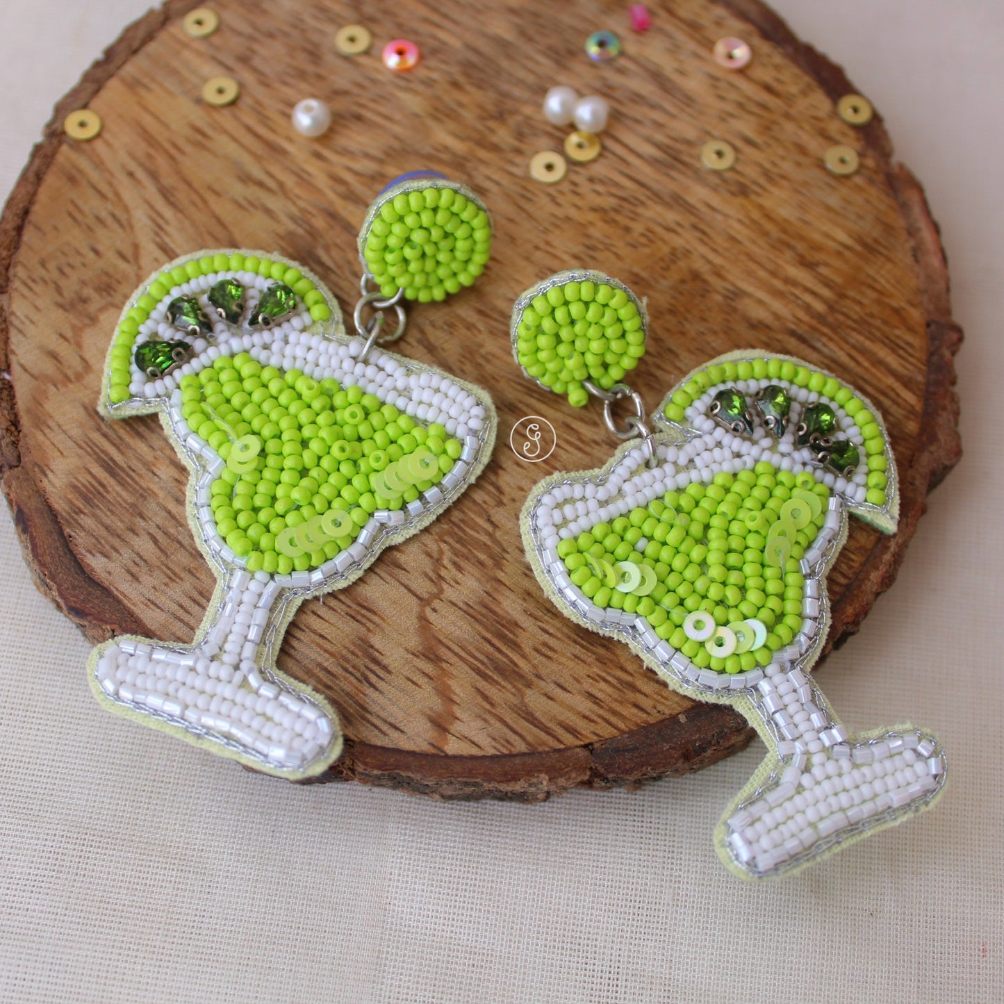 Gorgeous Green Beaded Juice Glass Earrings
