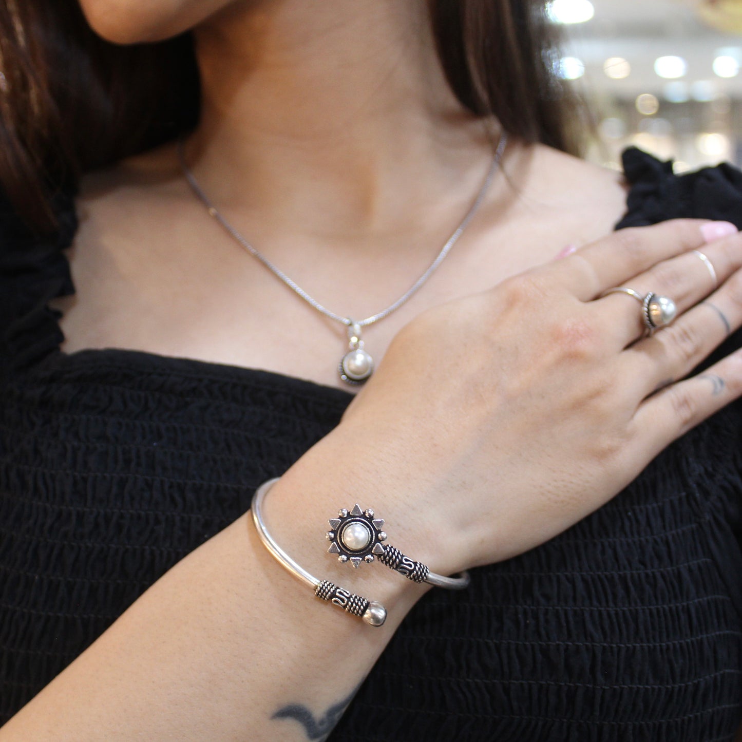 Oxidised Silver Chain, Studs, Ring & Bracelet Combo