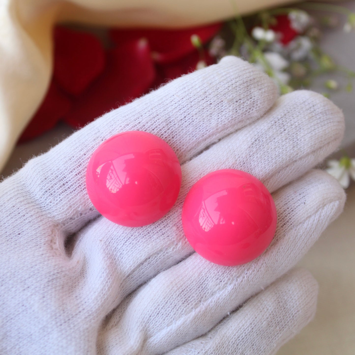 Pink Large Sized Round Stud Earrings