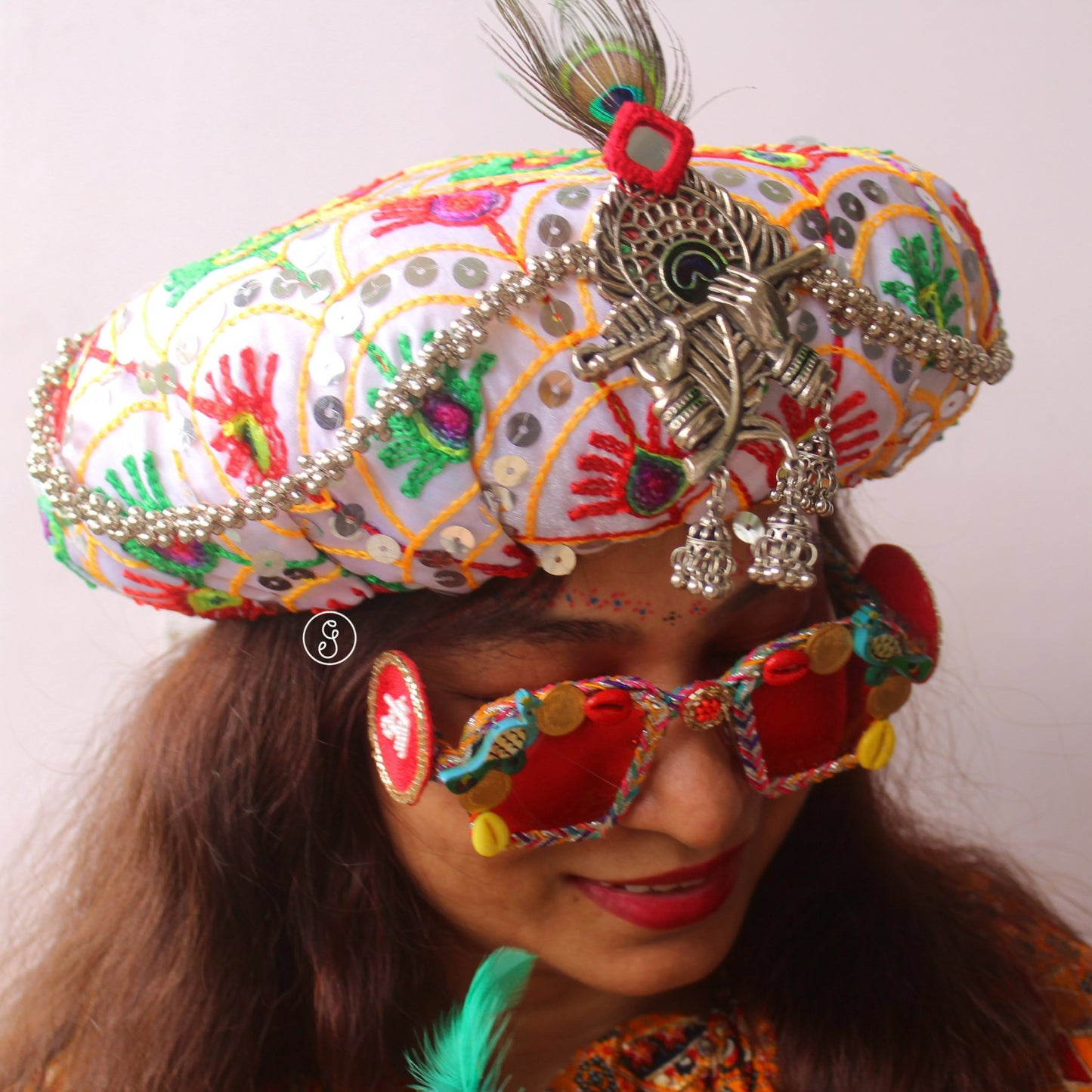 Amazing White & Multi Coloured Unisex Pagadi/Topi