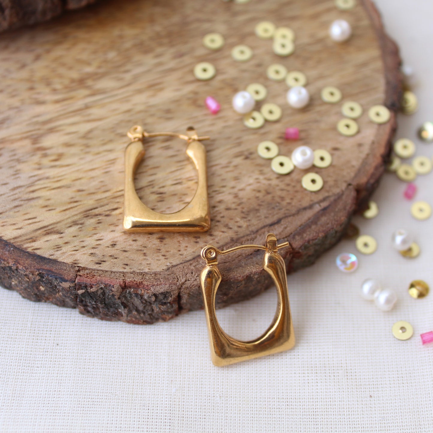Square Shaped Golden Anti-Tarnish Hoops