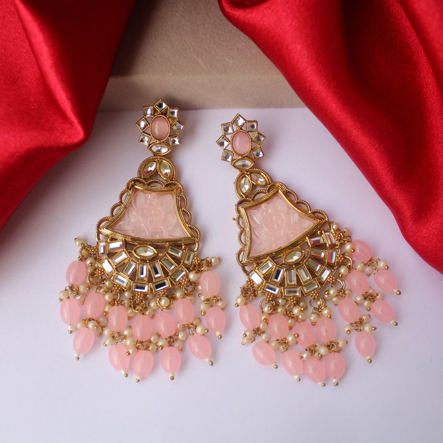 Baby Pink long Yet Lightweight Ethnic Earrings