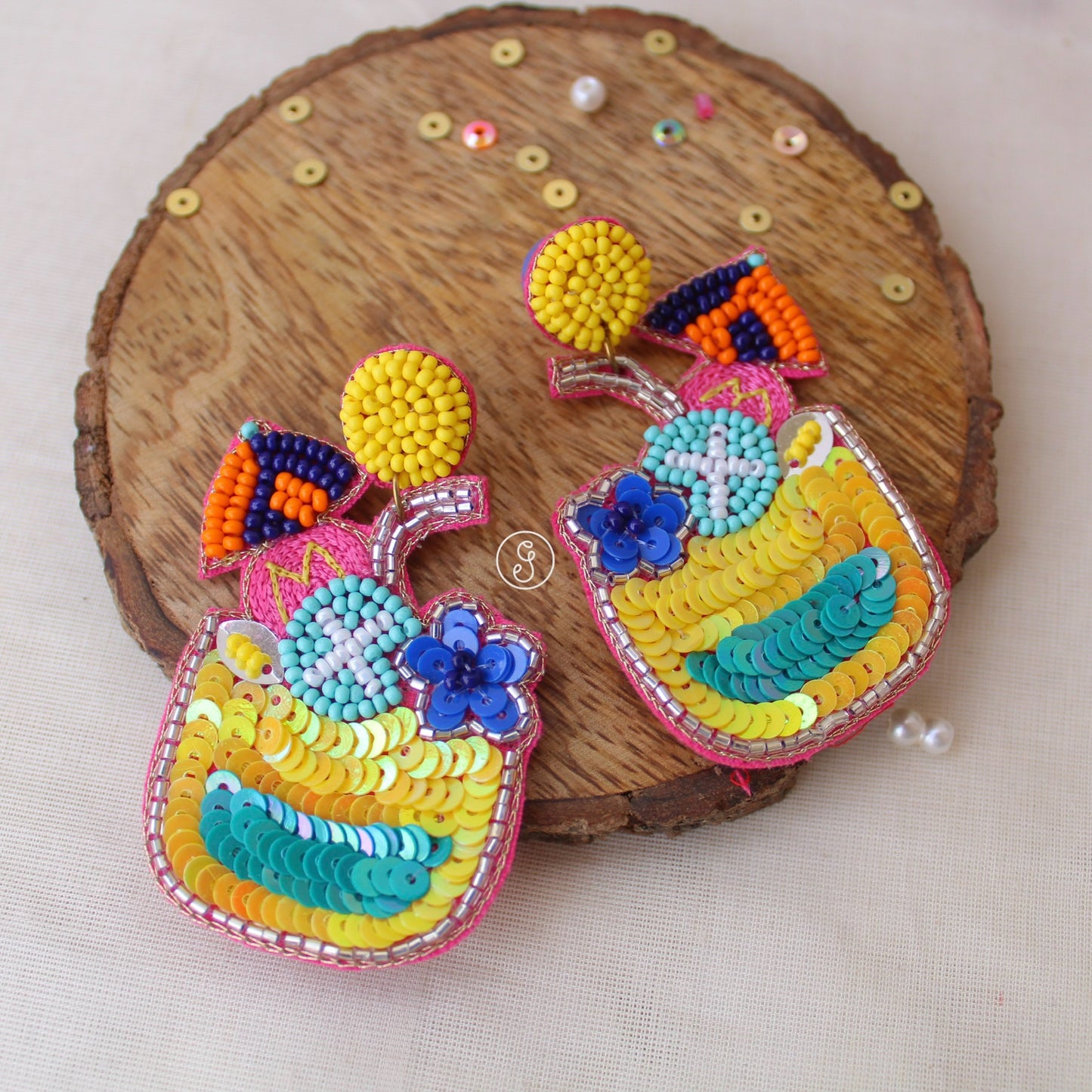 Yellow & Multicolour Mocktail Design Earrings