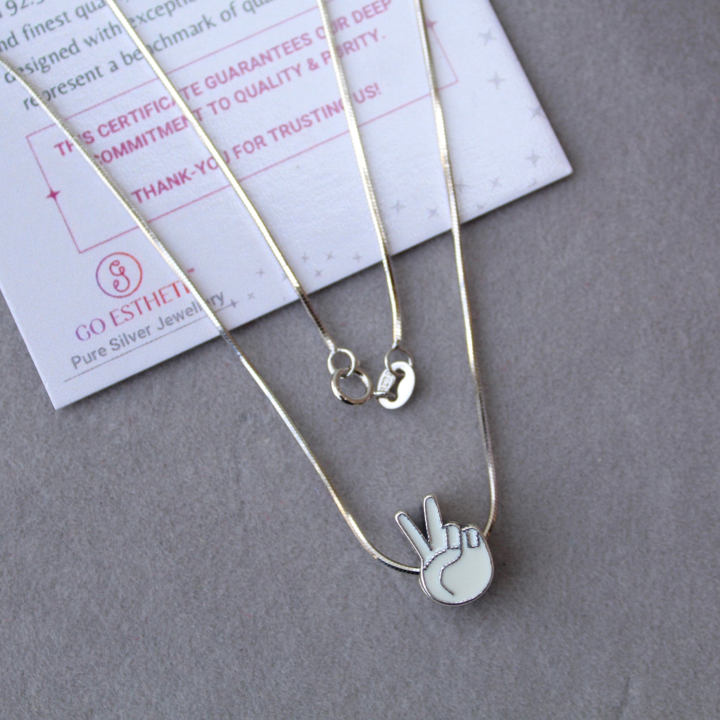 92.5 Pure Silver Chain With Victory Symbol Pendant