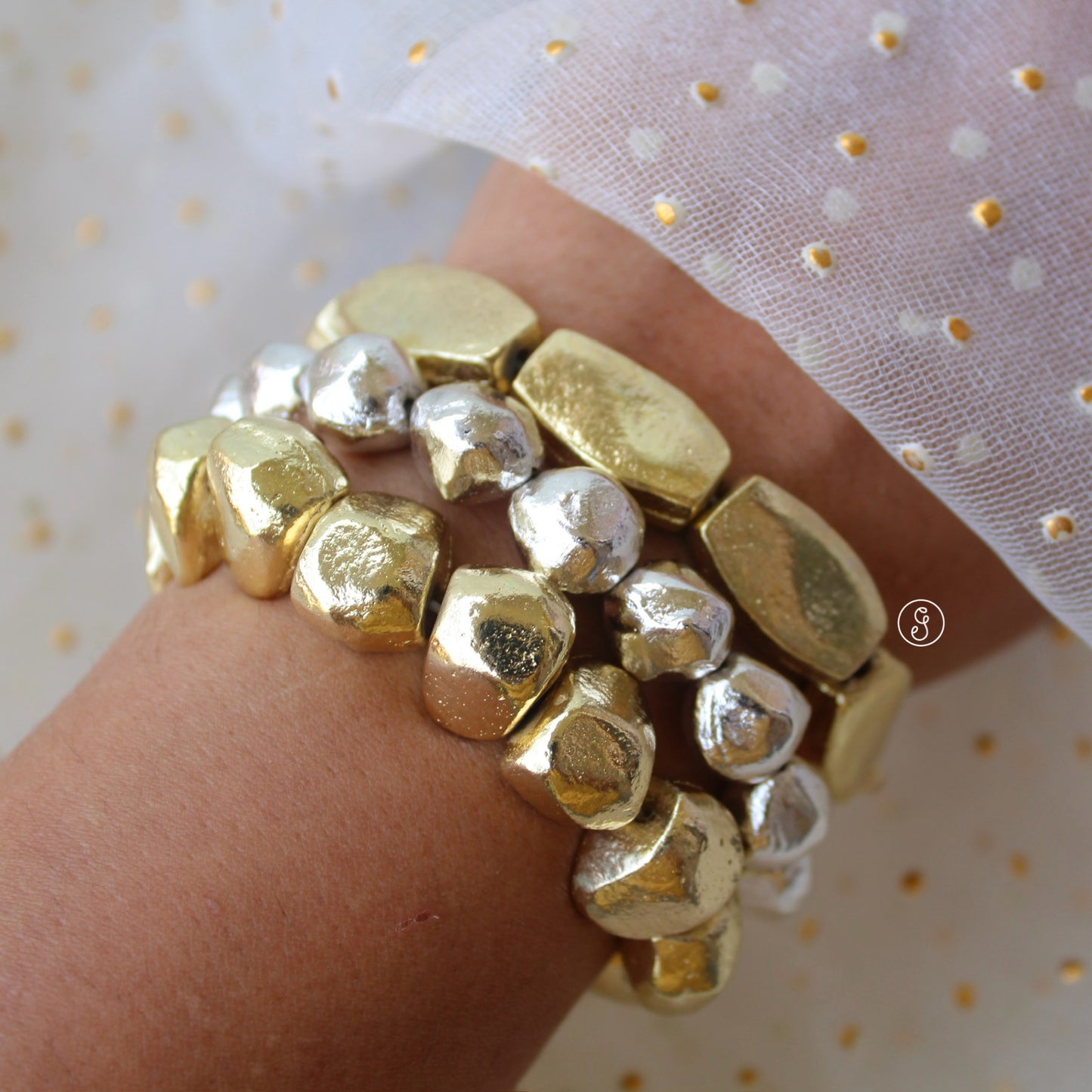 Set of Dual Tone Anti Tarnish Stretchable Bracelets