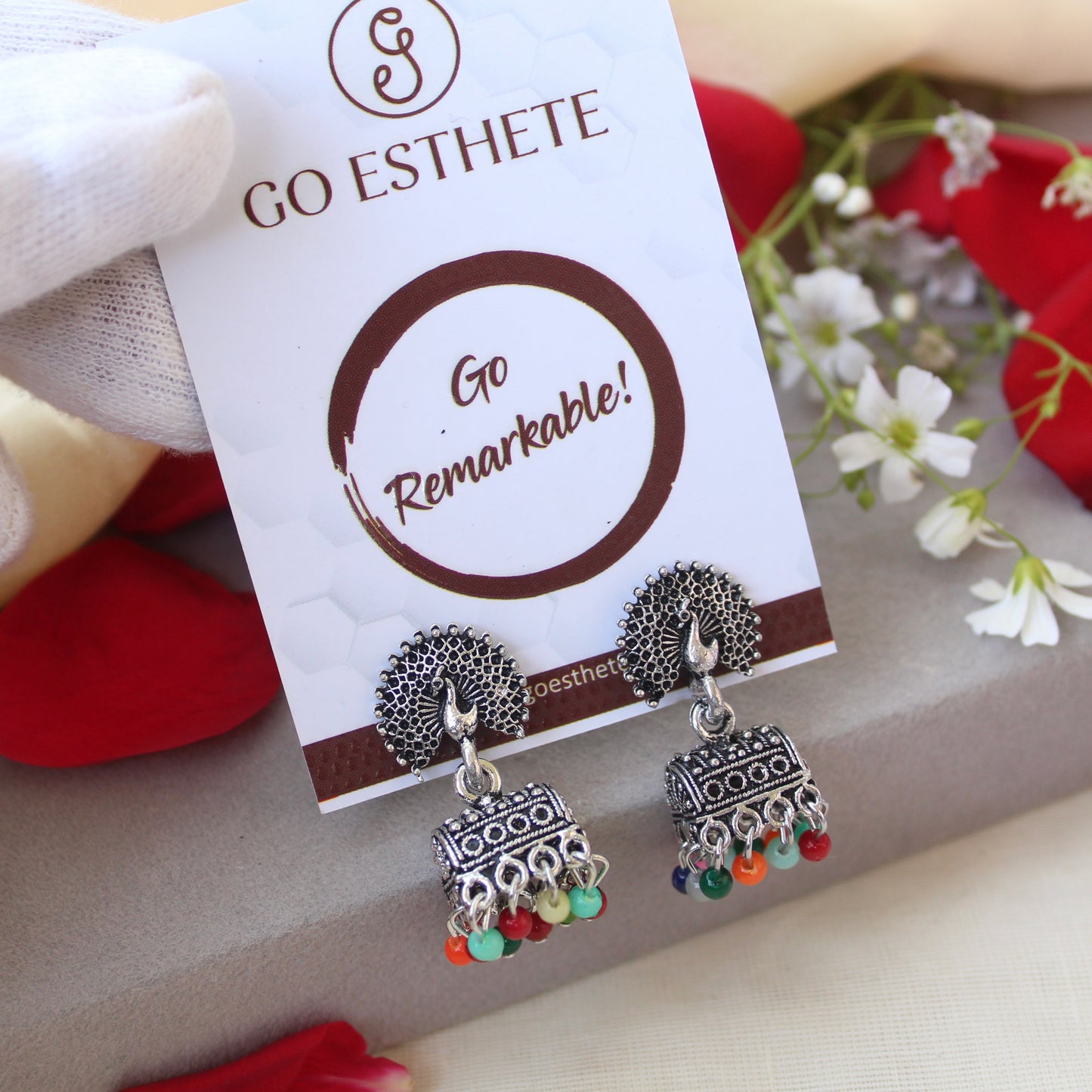 Multicoloured Oxidised Silver Mini Jhumkis