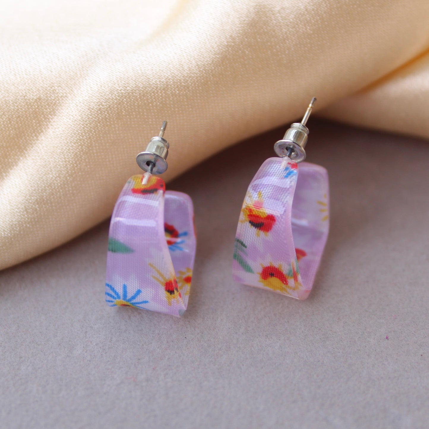 Lovely Lavender Square Shaped Hoop Earrings