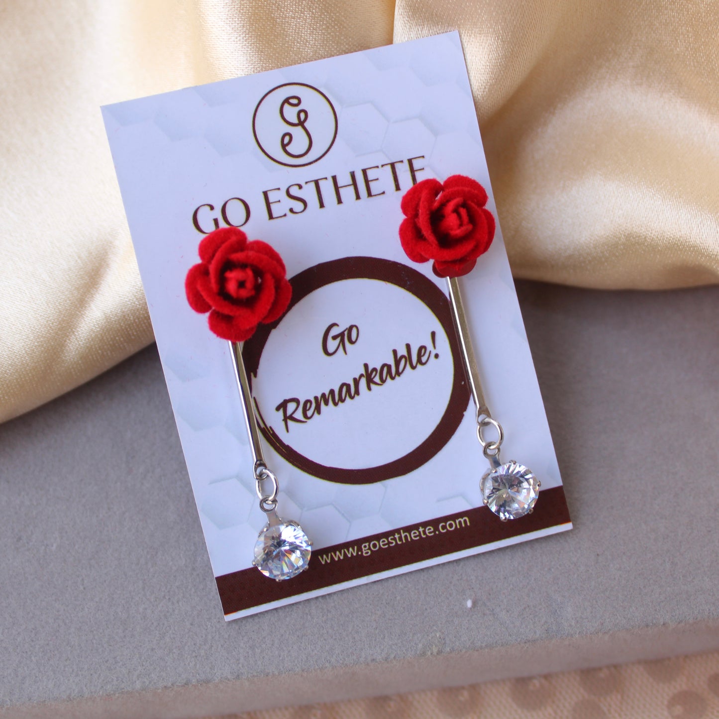 Red Flower Design Convertible 2-in-1 Earrings