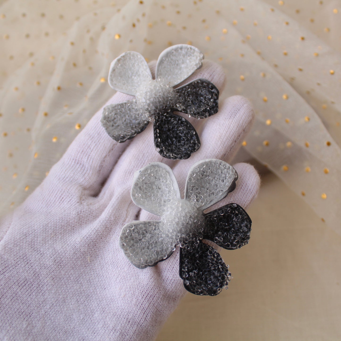 Stunning Black & White Big Floral Earrings