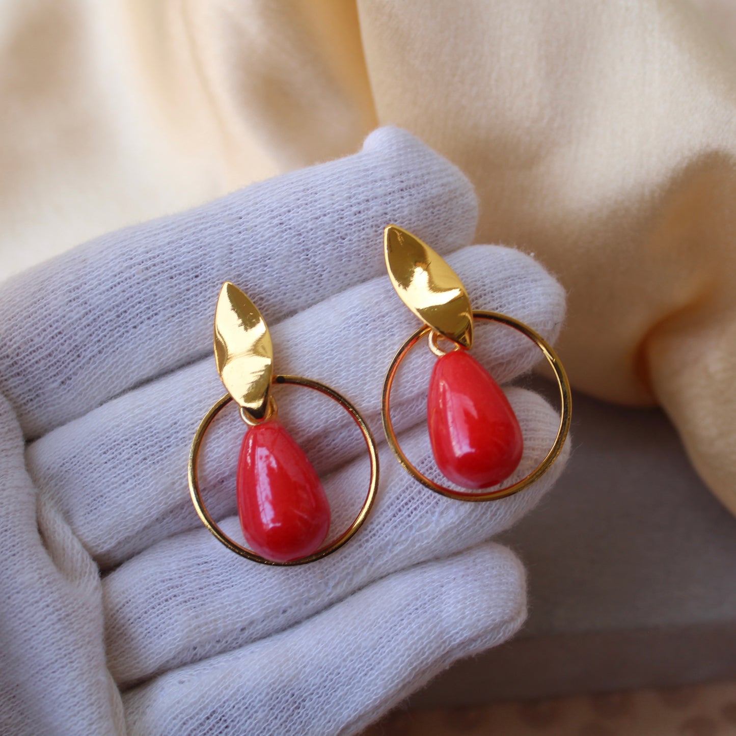 Golden & Red Classic Earrings