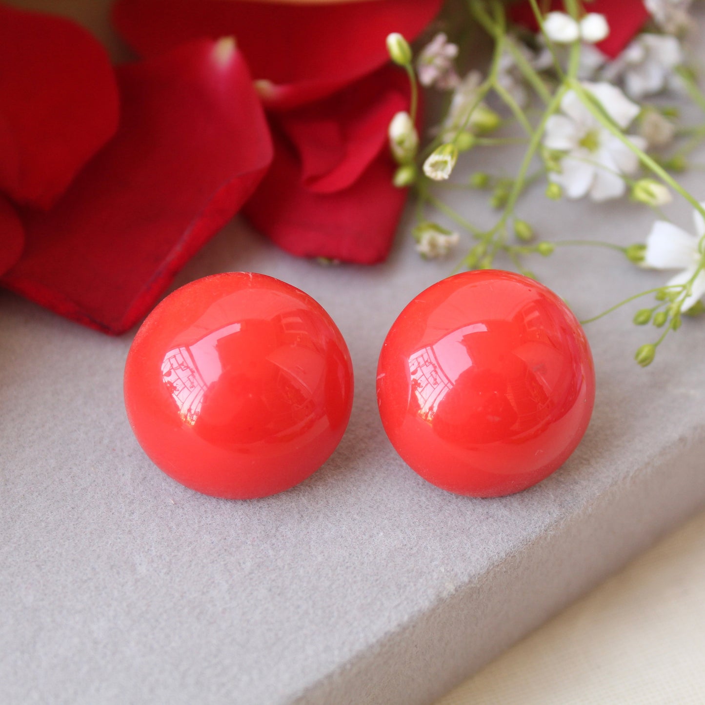 Red Large Sized Stud Earrings