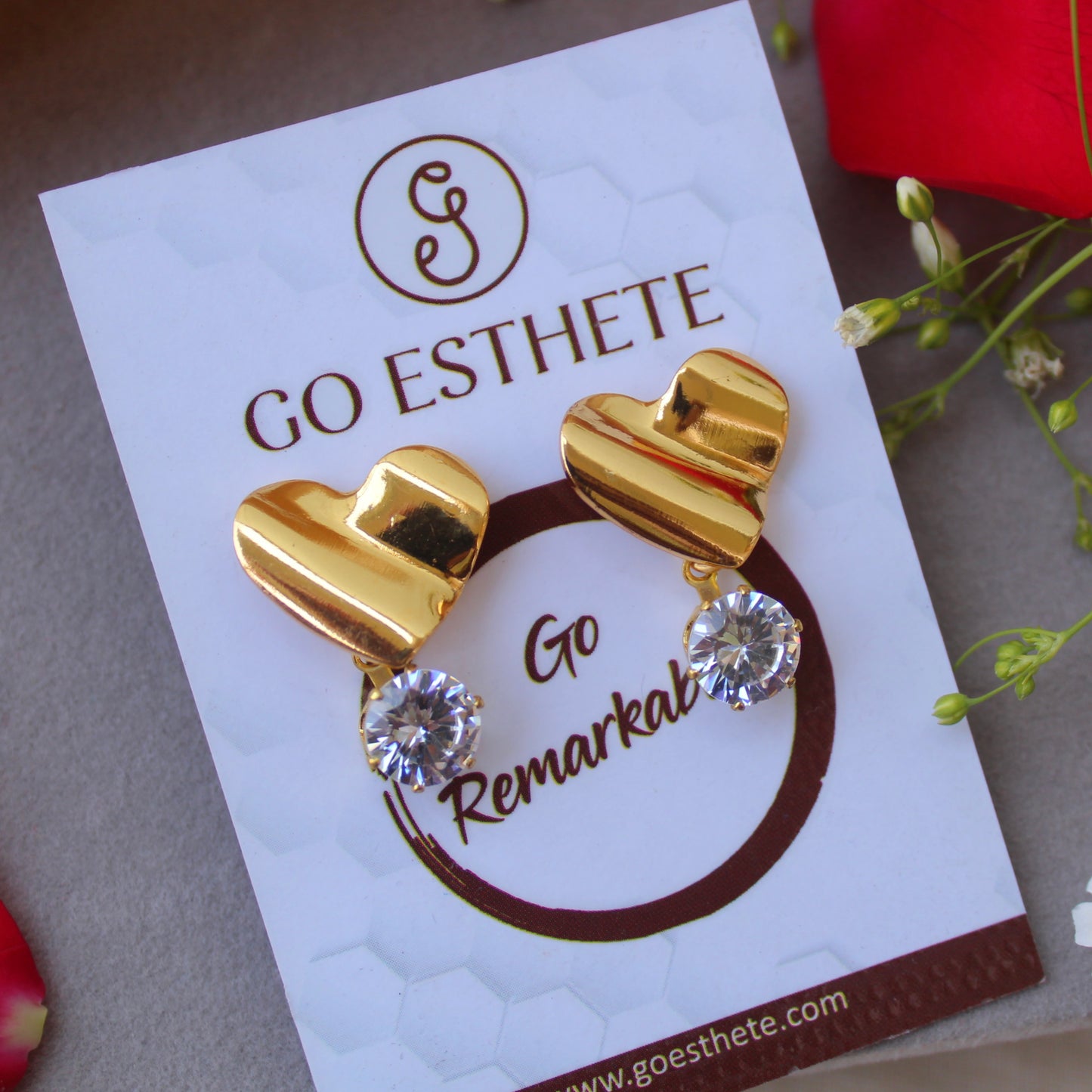 Lovely Golden Heart Stud Earrings