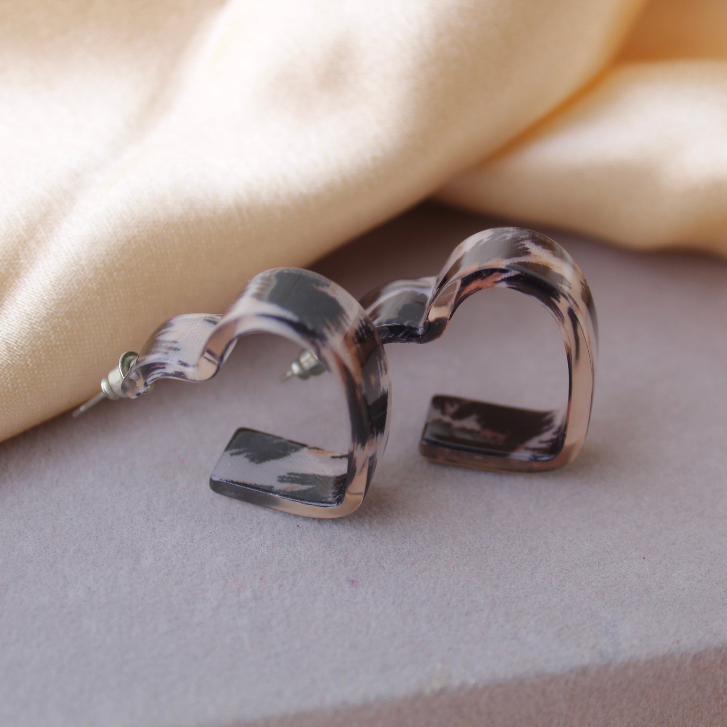 Black & Beige Tone Heart Shaped Hoops