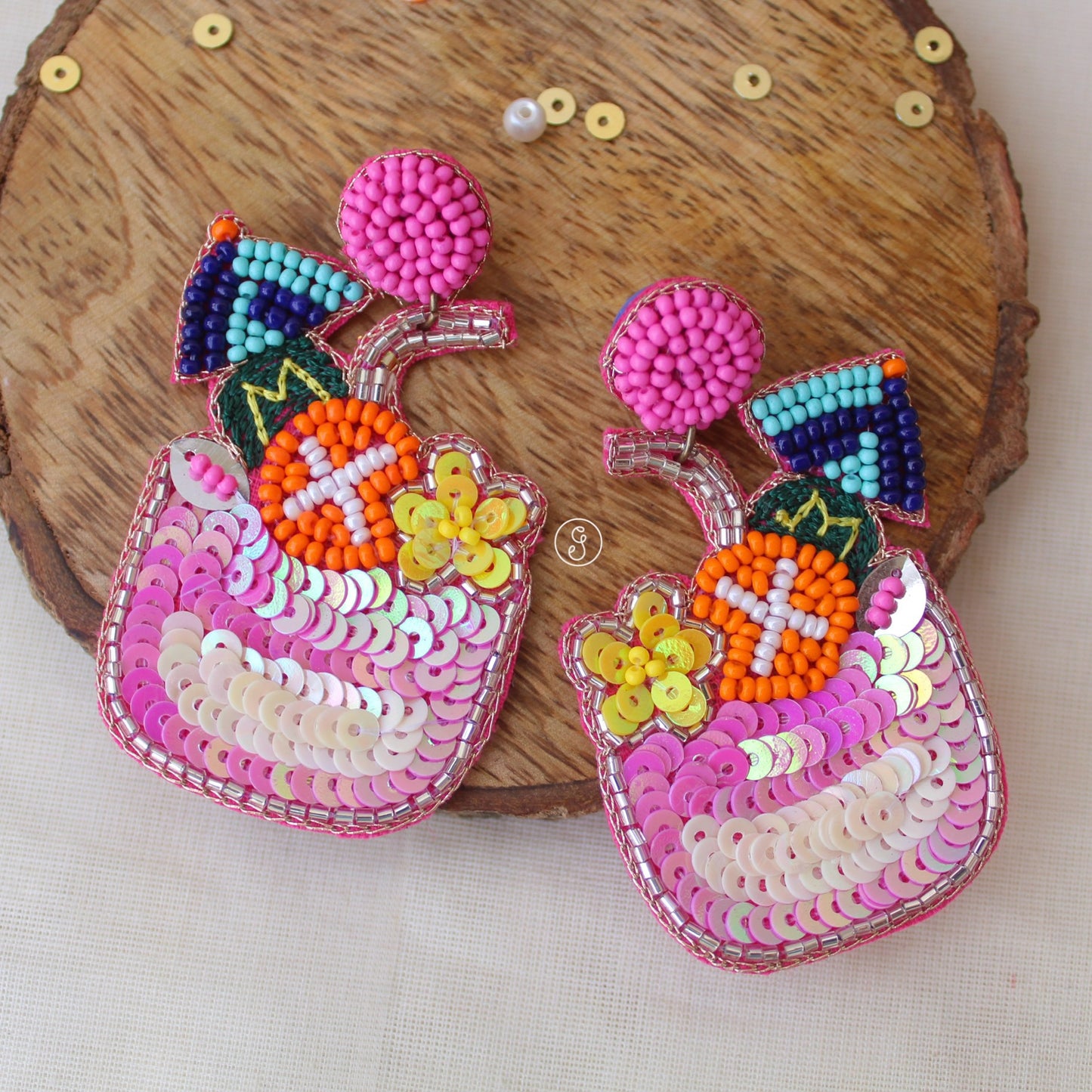 Pink & Multicolour Beaded Mocktail Earrings