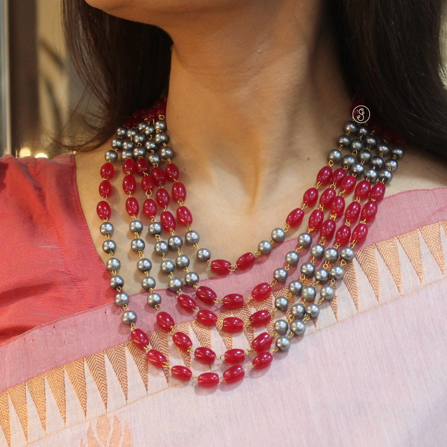 Graceful Ruby Stones Multi-Layered Mala Necklace