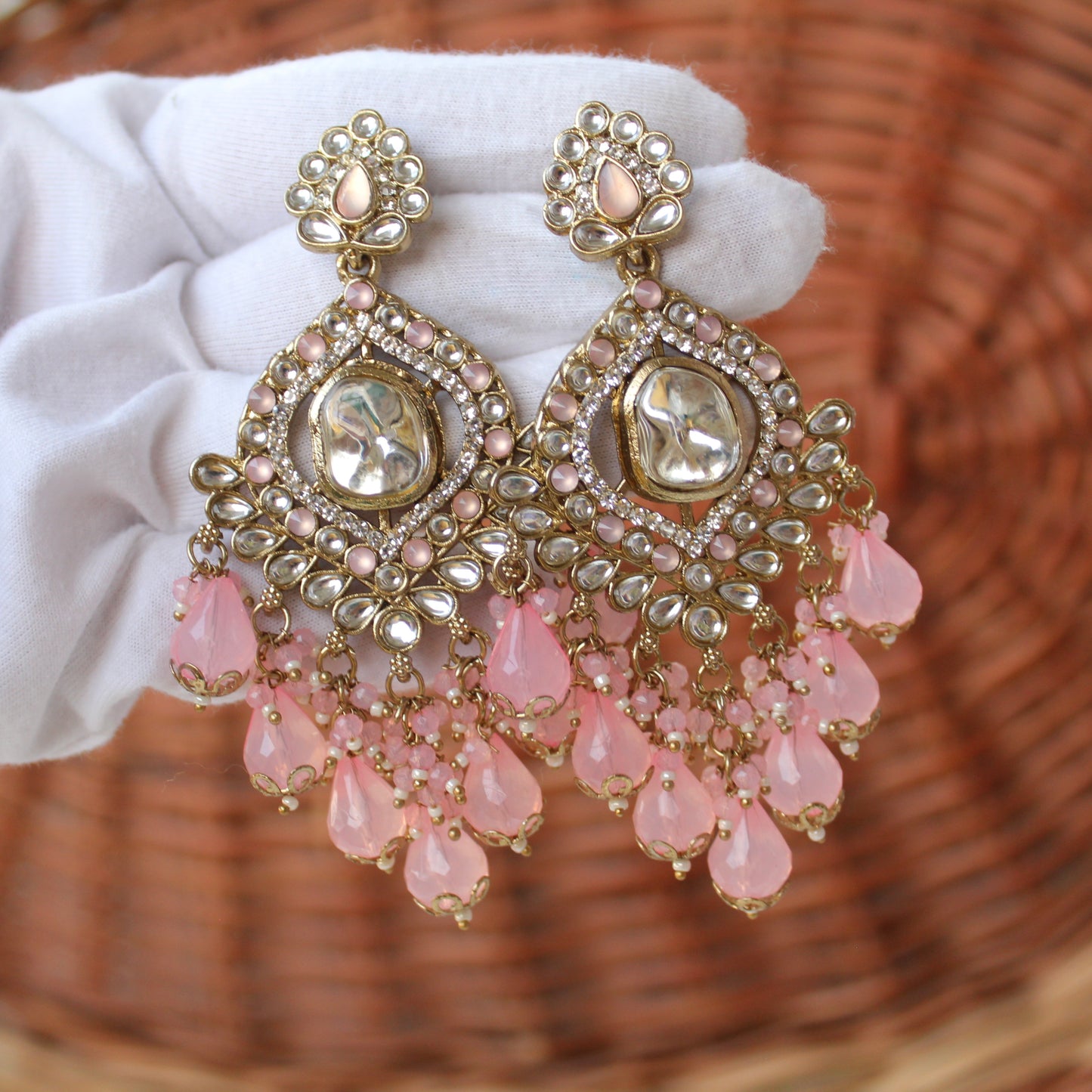Gorgeous Baby Pink Kundan Work Earrings