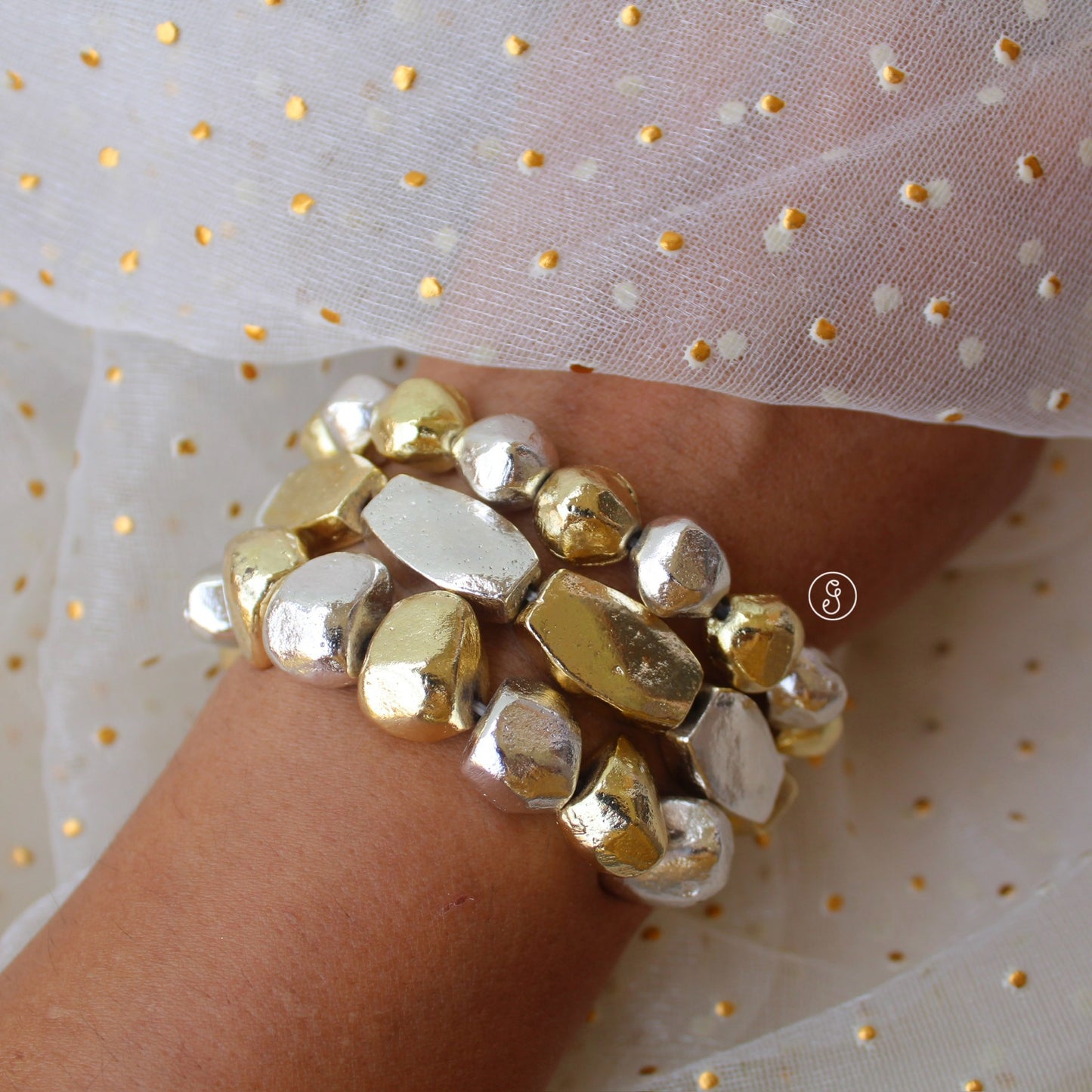 Sassy Dual Tone Anti-Tarnish Stack Of Bracelets