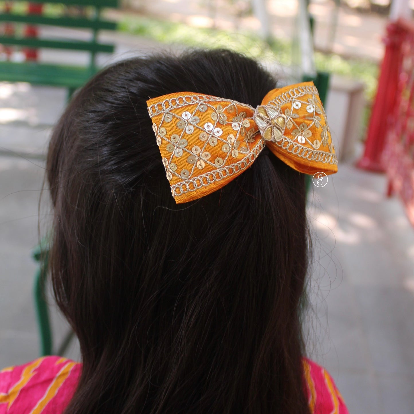 Mustard Yellow Sequin Ethnic Hair Bow