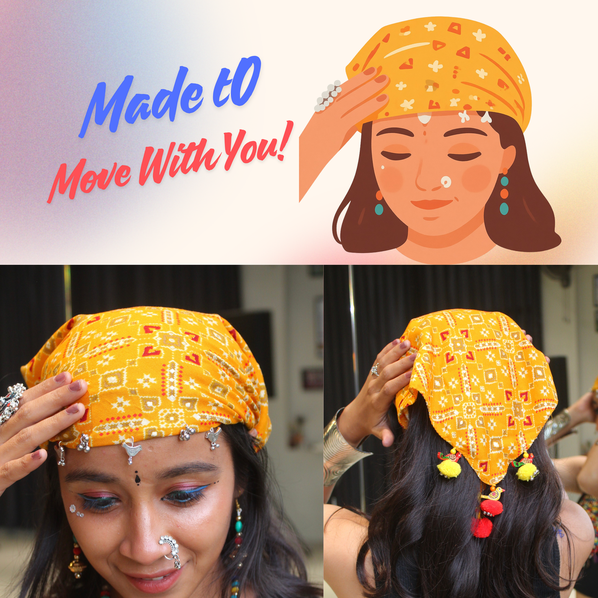 Yellow Printed Bandana With Beautiful Detailing