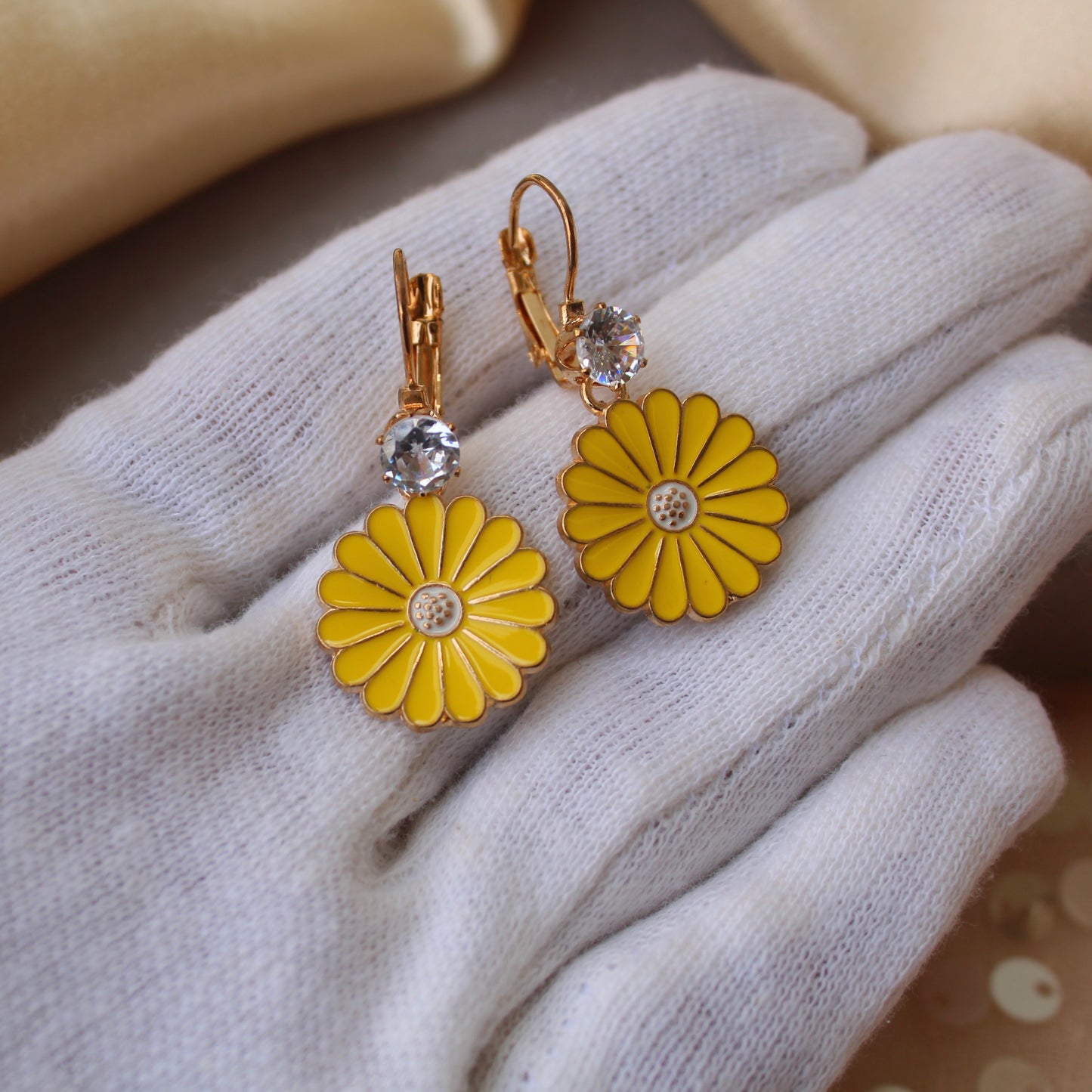 Radiant Yellow Daisy Flower Mini Earrings