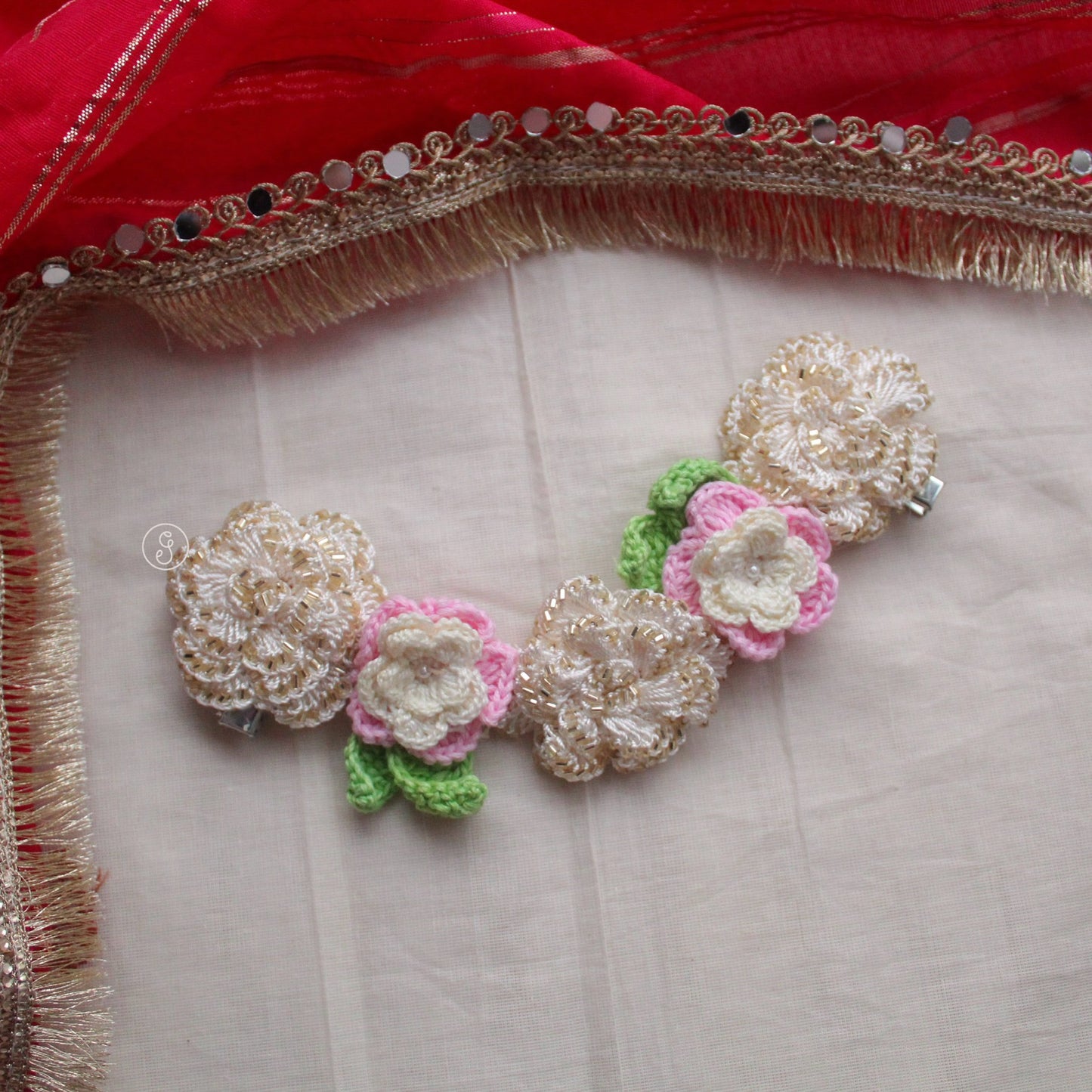 Handcrafted Crochet & Silk Floral Hair Accessory