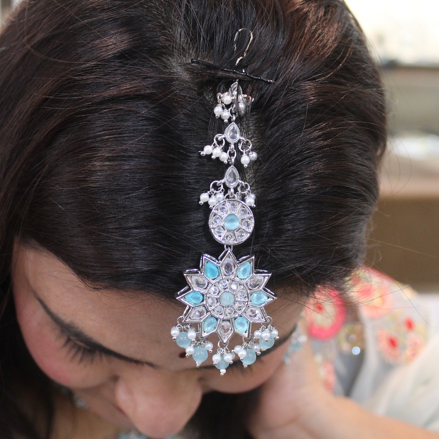 Sparking Silver & Blue Reverse Diamonds Set