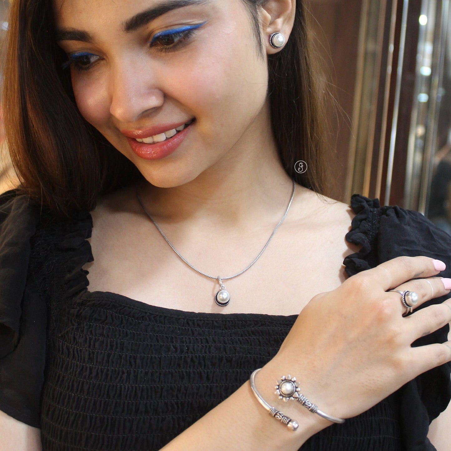 Oxidised Silver Chain, Studs, Ring & Bracelet Combo