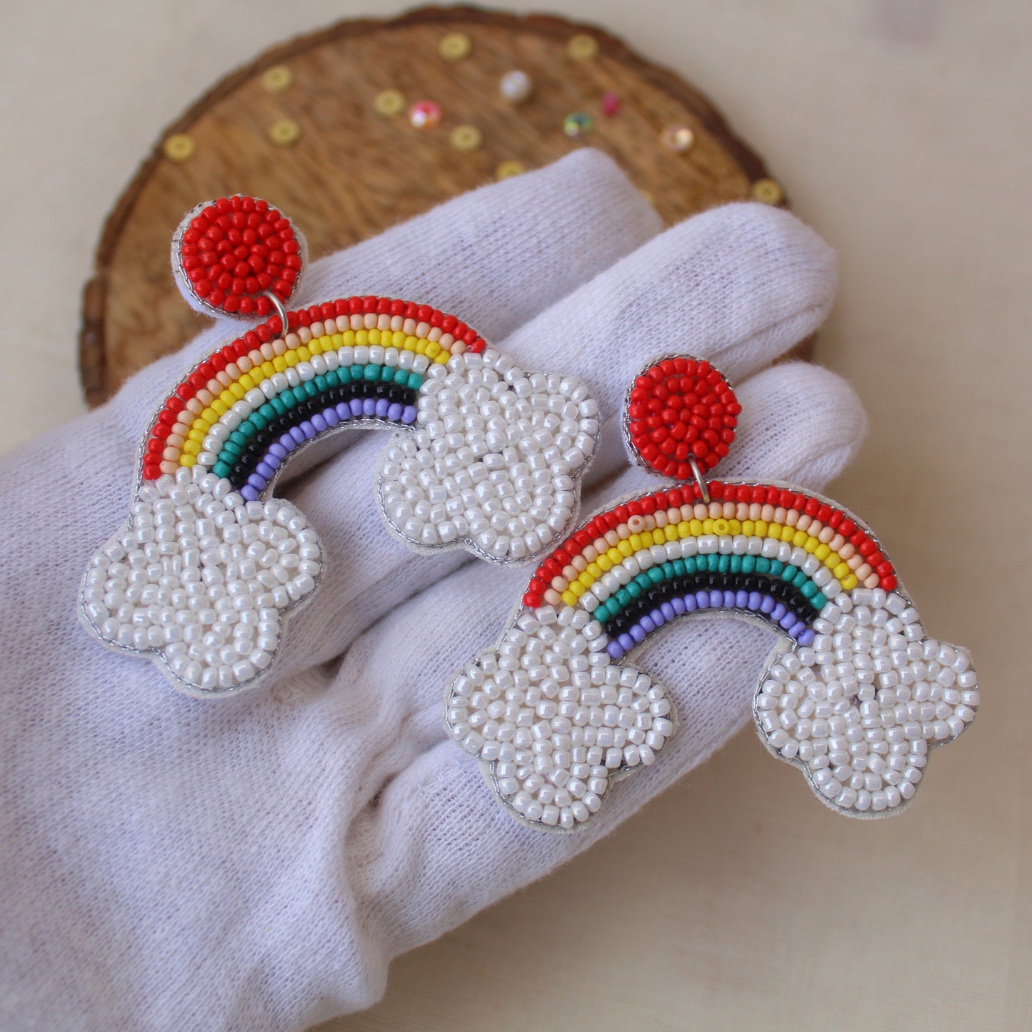 Vibrant Rainbow Design Colourful Beaded Earrings