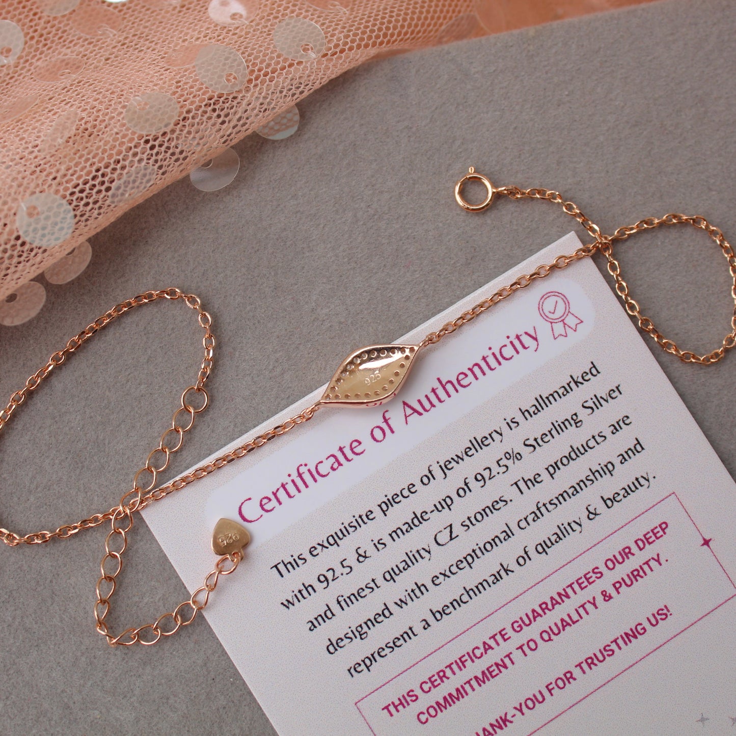 92.5 Pure Silver Rose Gold Toned Evil Eye Anklet